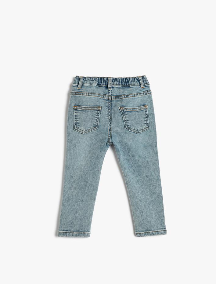 Kız Bebek Kot Pantolon Beli Lastikli Cepli Pamuklu - Straight Jean