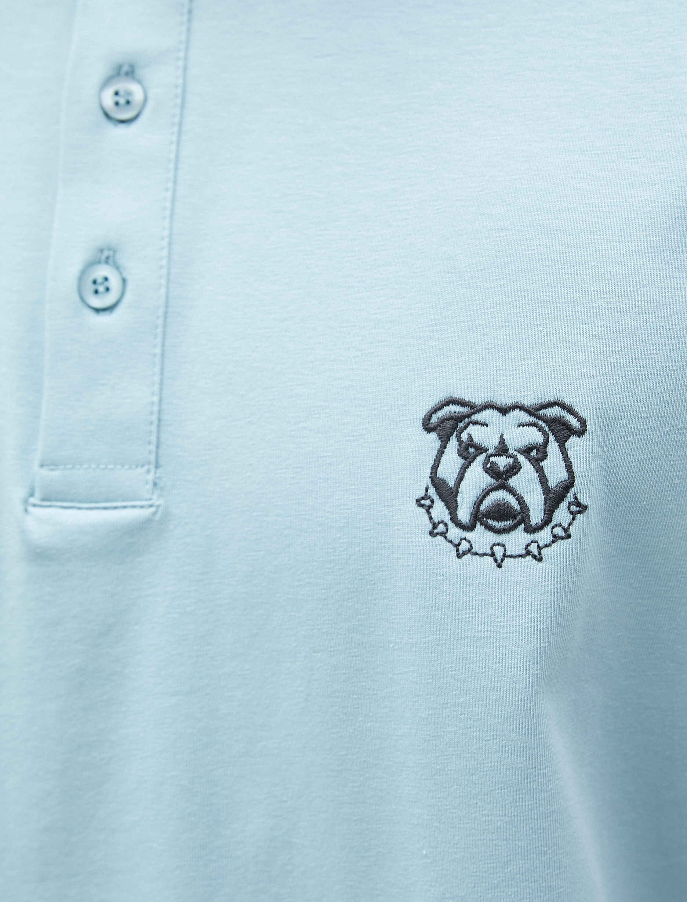   Hakim Yaka Tişört Düğmeli Köpek İşlemeli Dar Kesim Pamuklu