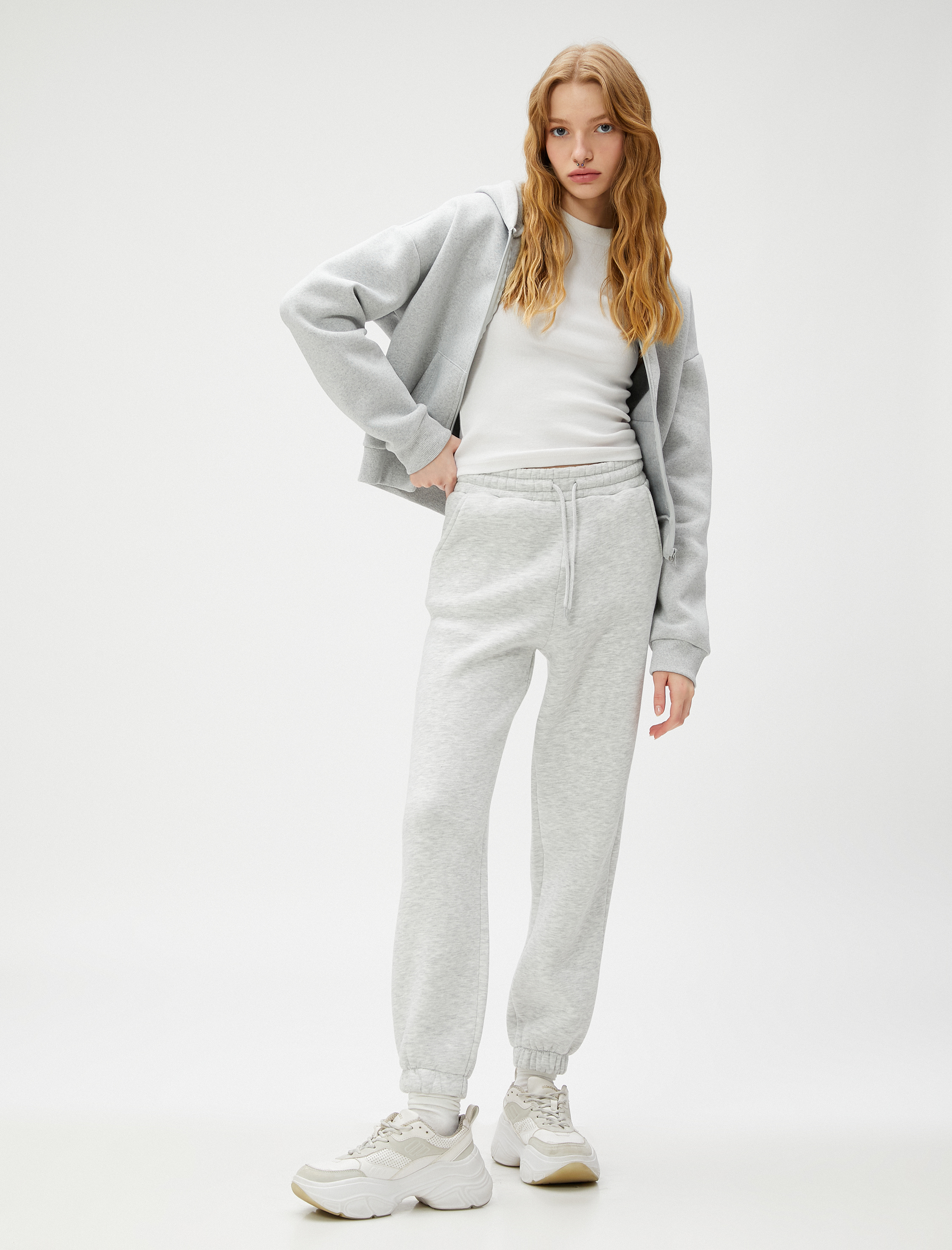 Şardonlu Jogger Eşofman Altı Beli Lastikli Bağcıklı Cep Detaylı