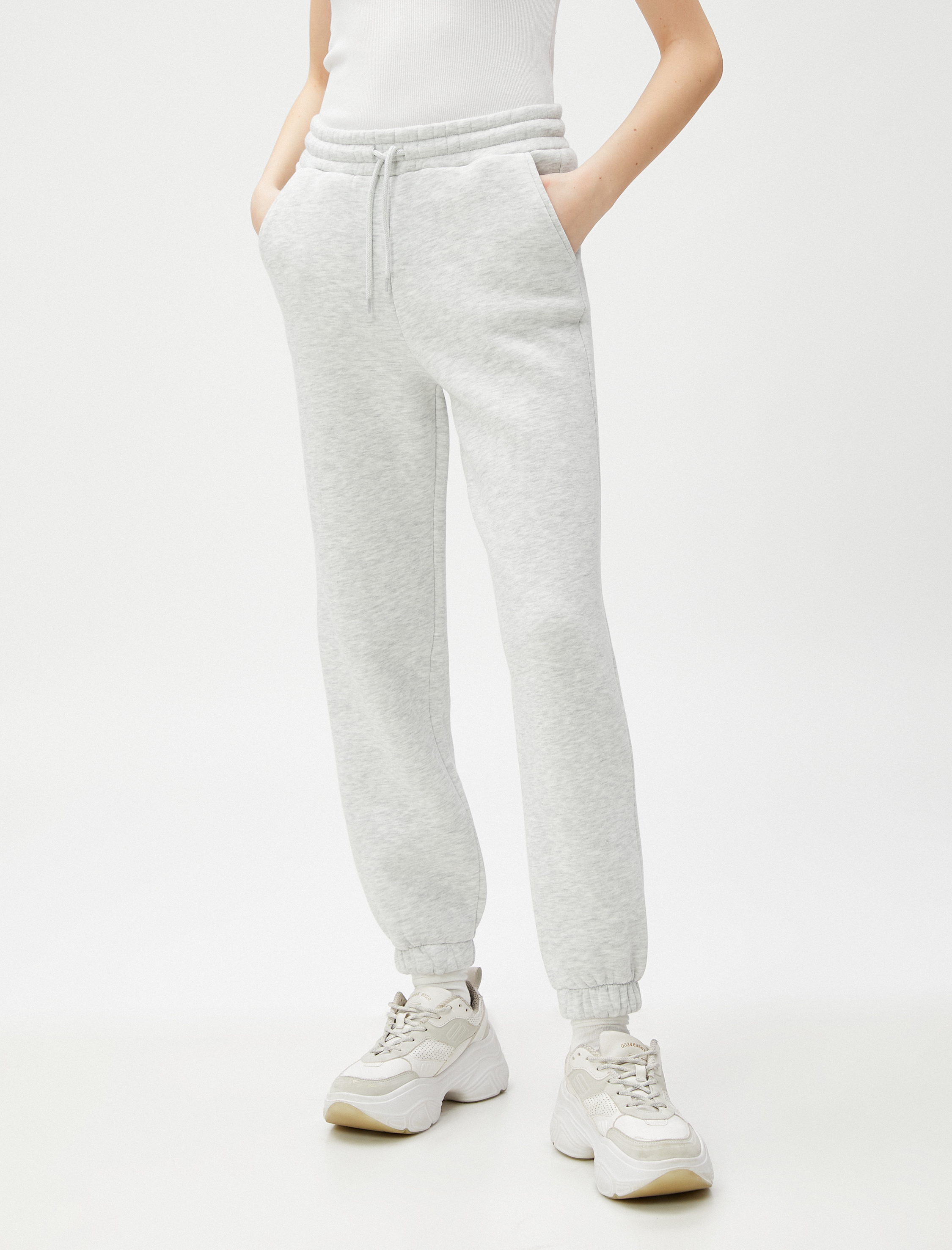 Şardonlu Jogger Eşofman Altı Beli Lastikli Bağcıklı Cep Detaylı