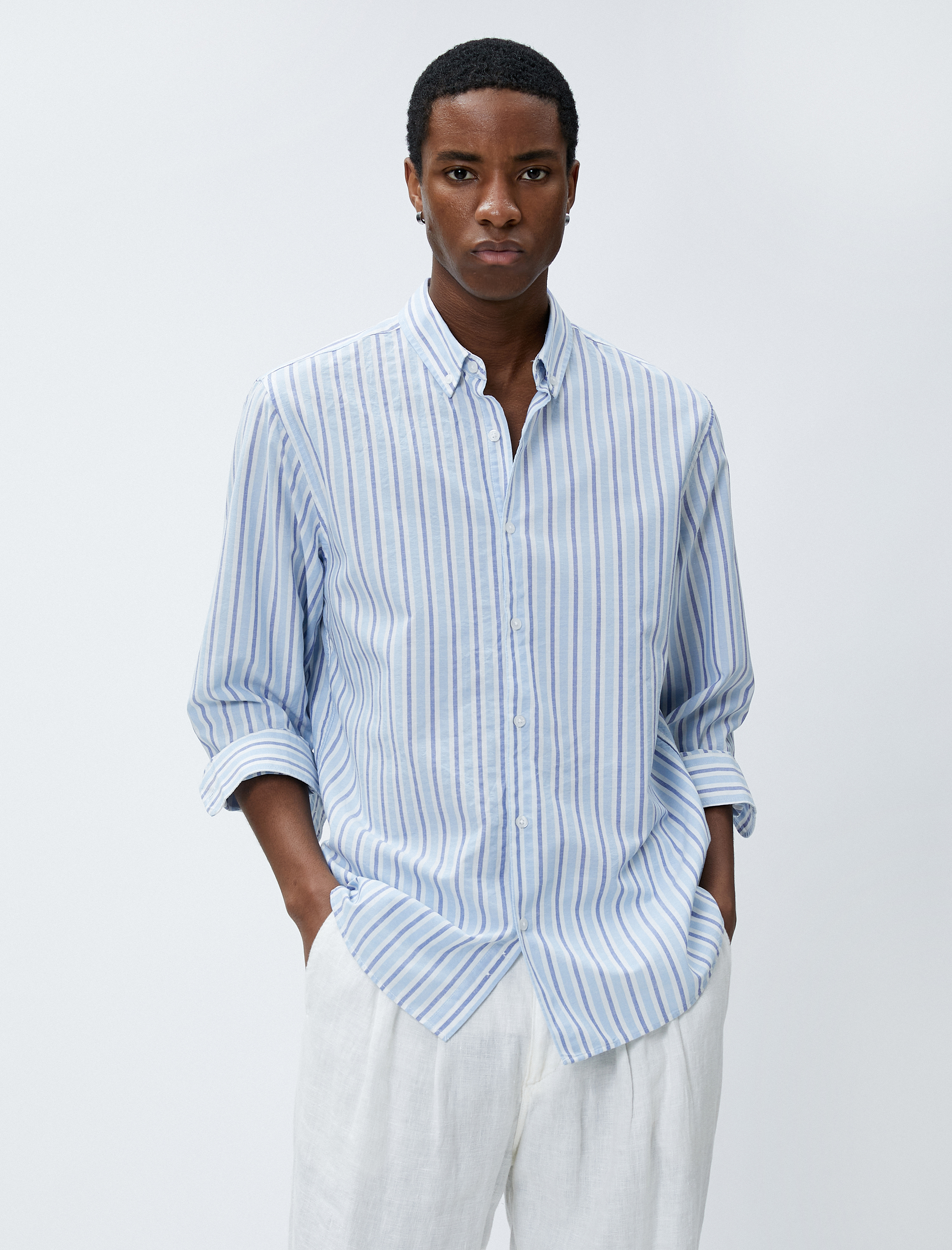   Klasik Manşet Yaka Gömlek Düğmeli Uzun Kollu