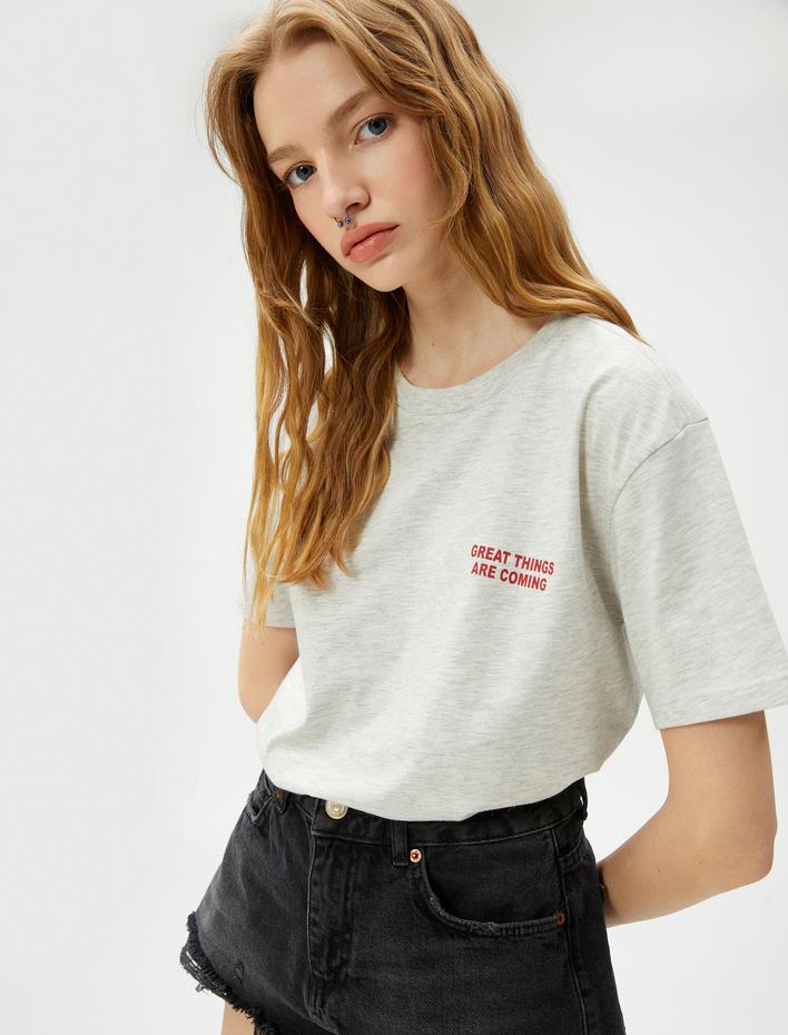  Sırt Baskılı Tişört Bisiklet Yaka Kısa Kollu Pamuklu