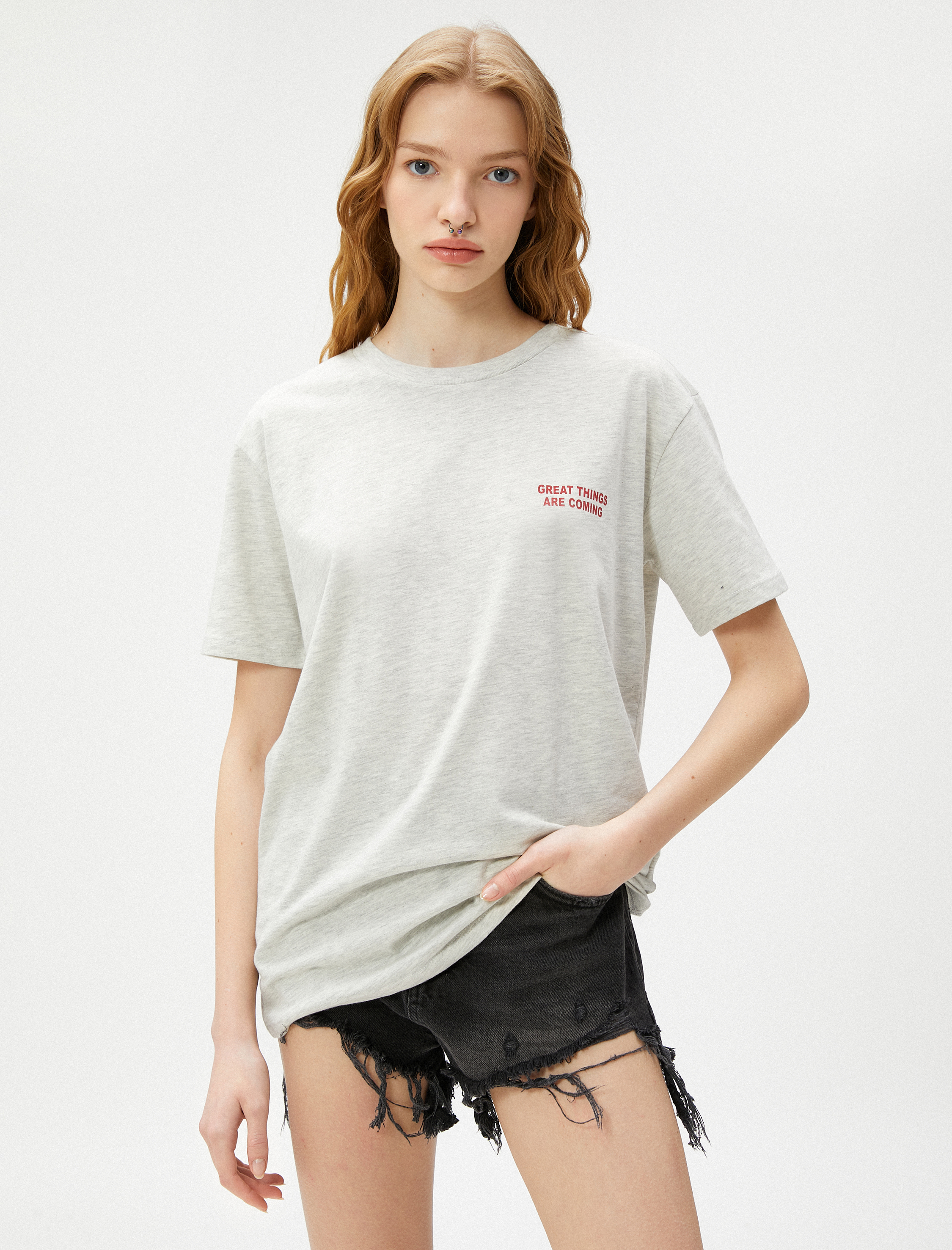   Sırt Baskılı Tişört Bisiklet Yaka Kısa Kollu Pamuklu