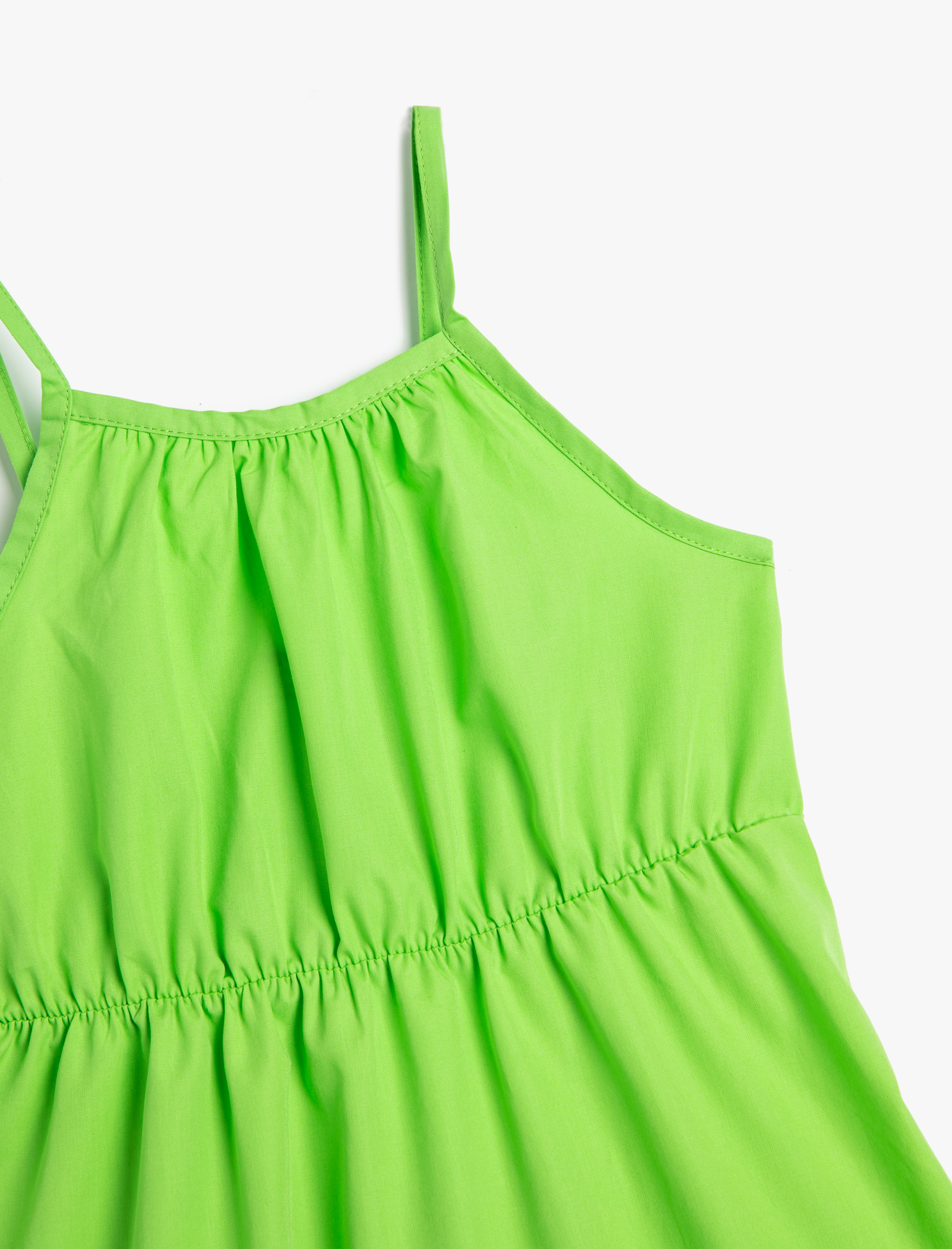  Kız Çocuk Elbise Maksi Boy İnce Askılı Halter Yaka Katlı Pamuklu