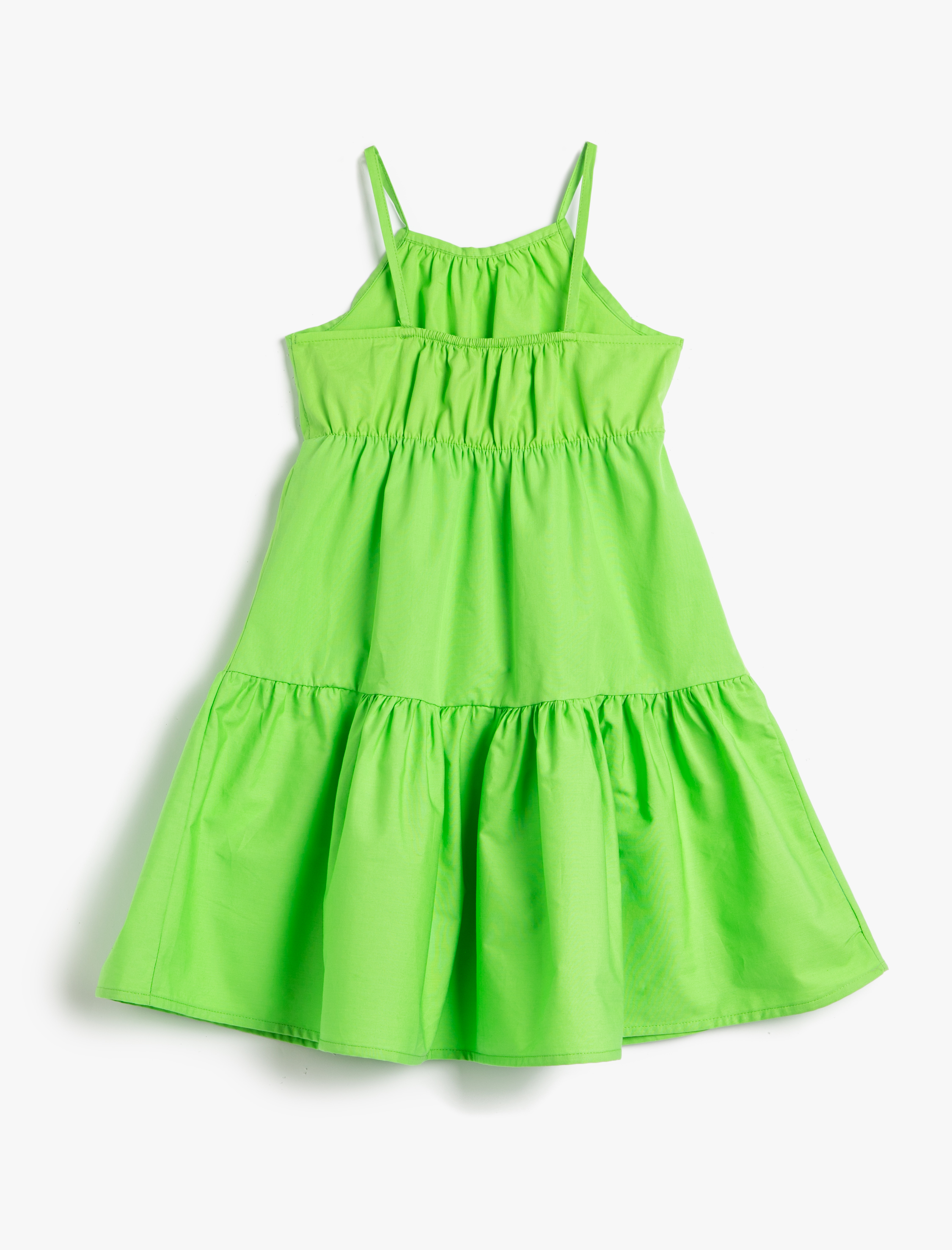  Kız Çocuk Elbise Maksi Boy İnce Askılı Halter Yaka Katlı Pamuklu