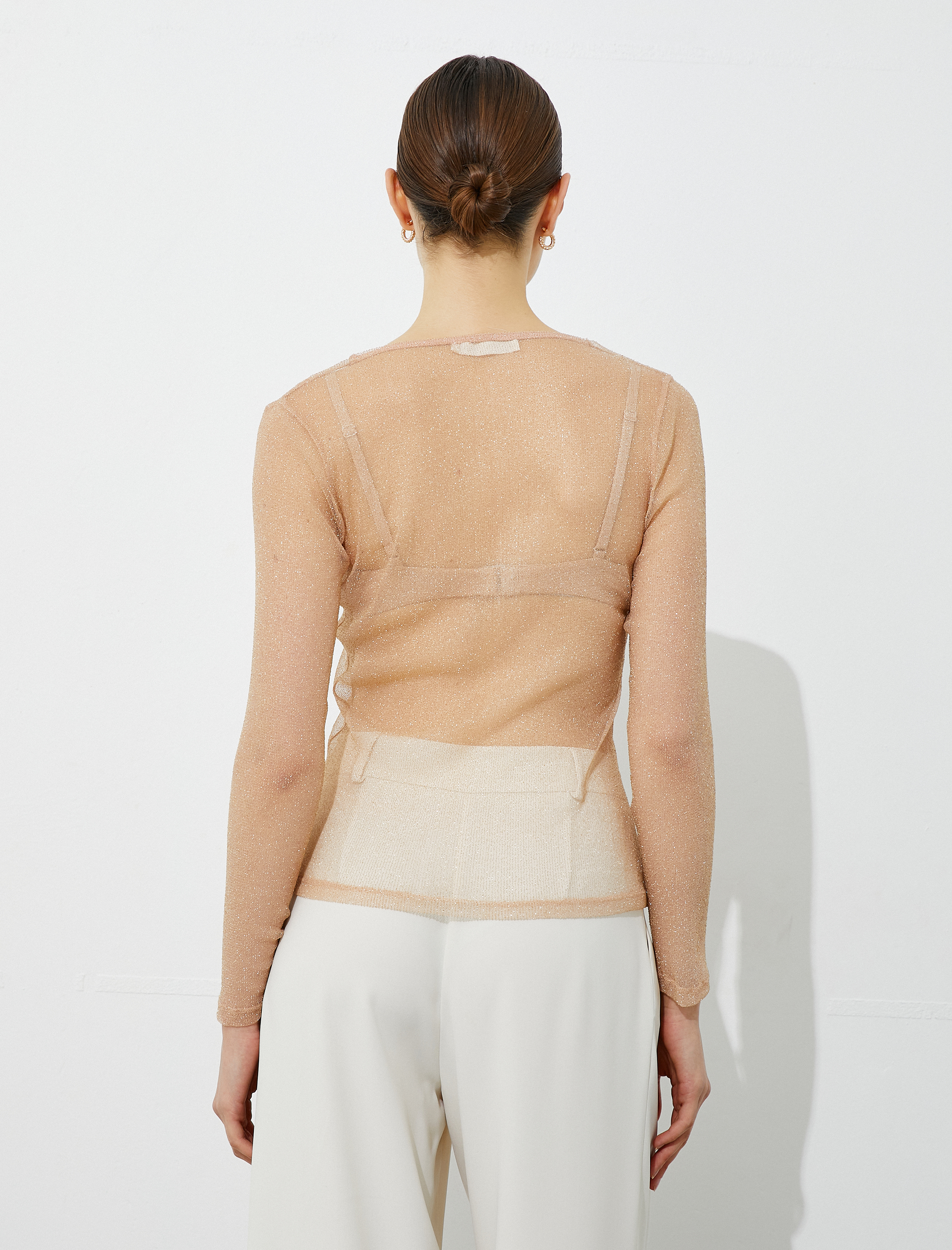   Transparan Uzun Kollu Simli Tişört