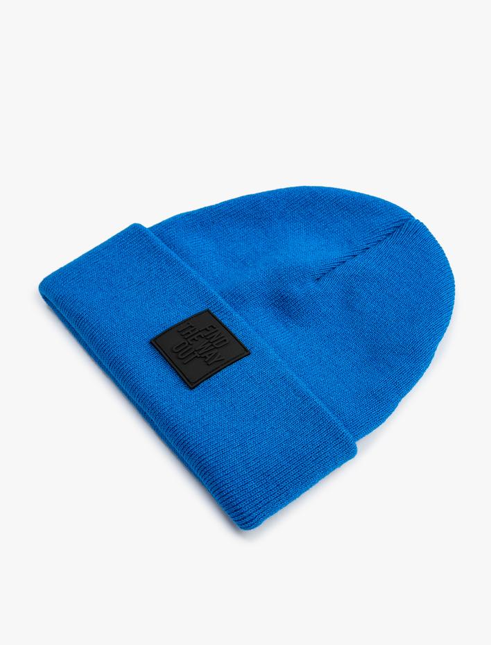 Erkek Basic Bere Slogan Etiket Baskılı Katlama Detaylı