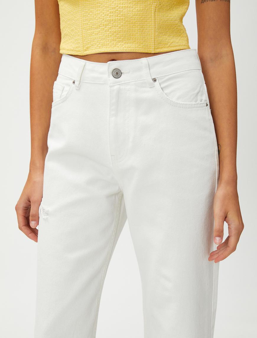   Yırtık Kot Pantolon Yüksek Bel Düz Paça - Nora Jeans