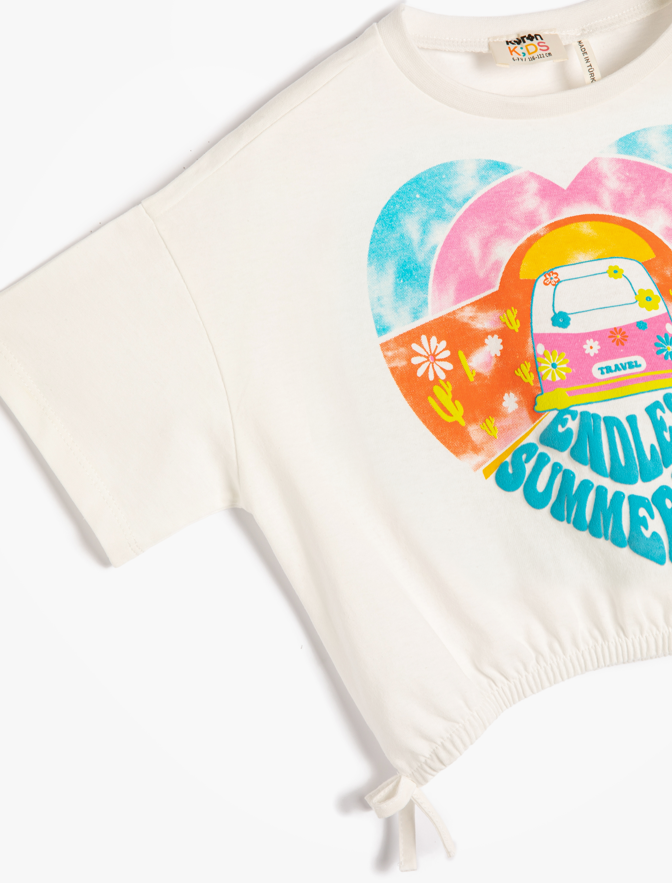  Kız Çocuk Crop Oversize Tişört Kısa Kollu Bisiklet Yaka