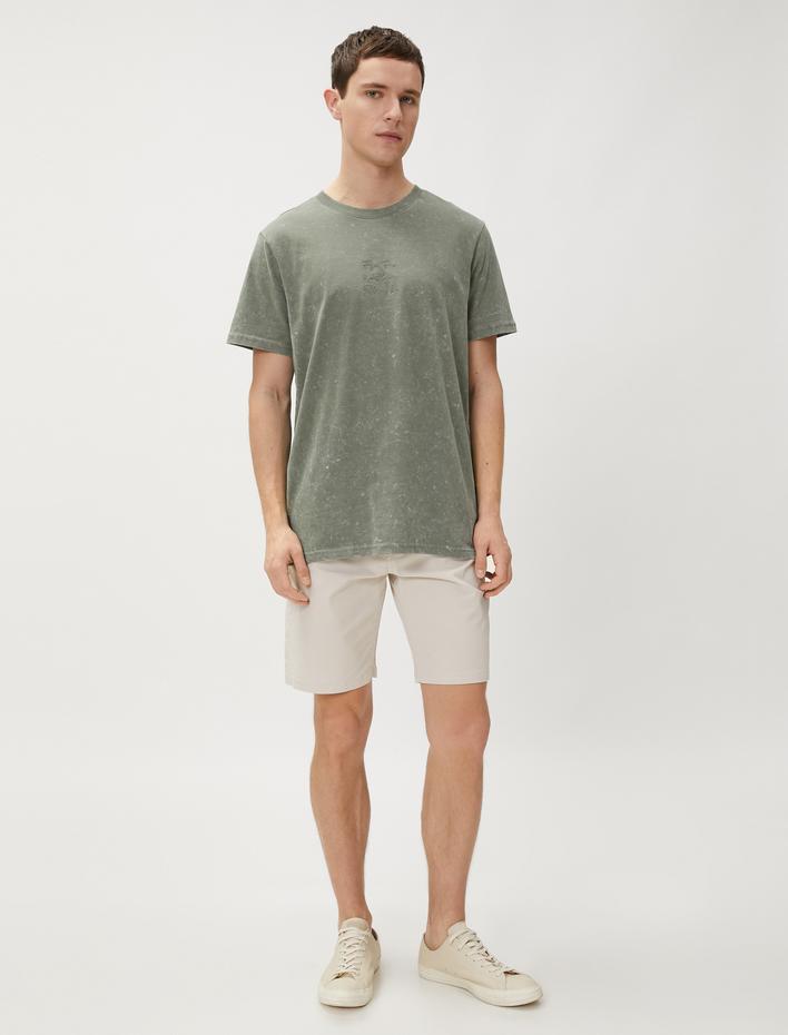  Basic Gabardin Şort Soluk Efektli Düğmeli Pamuklu