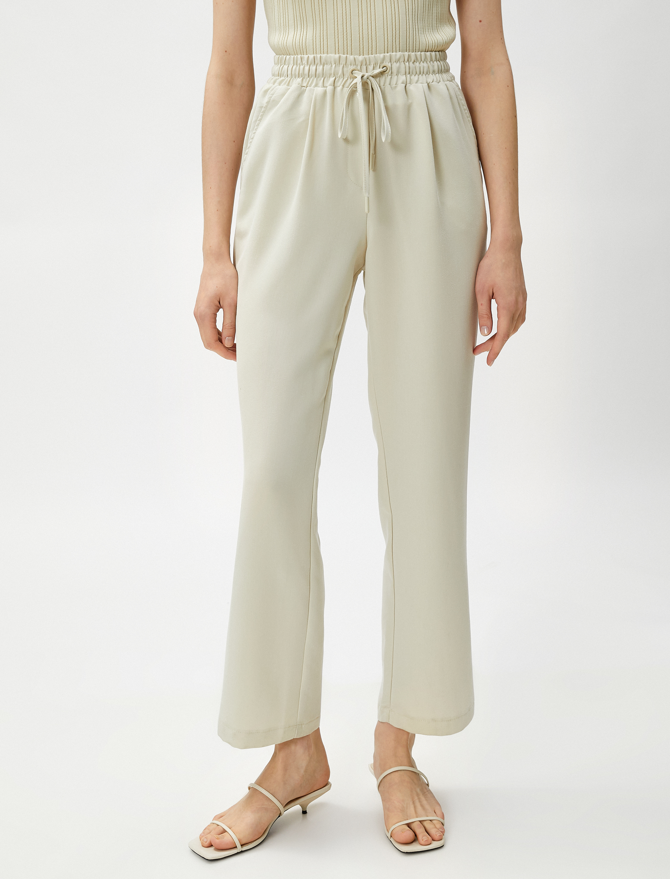   Beli Bağlamalı Pantolon Düz Paça Modal Karışımlı