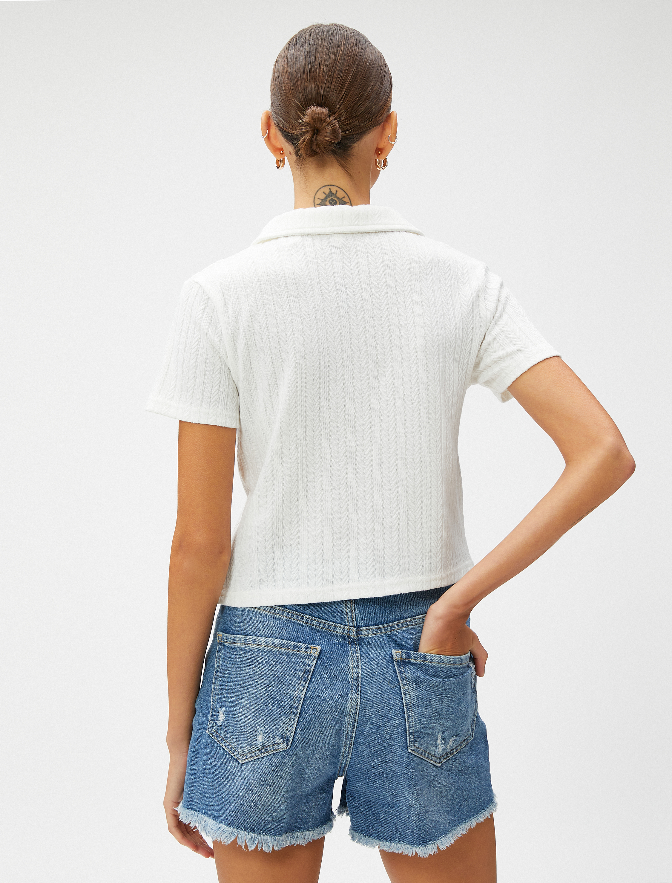   Polo Yaka Tişört Fermuarlı Kısa Kollu