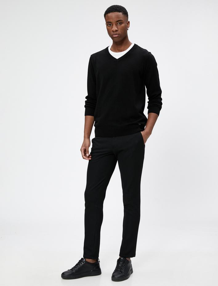  Basic Kazak V Yaka Triko Dar Kesim Uzun Kollu