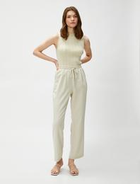 Beli Bağlamalı Pantolon Düz Paça Modal Karışımlı