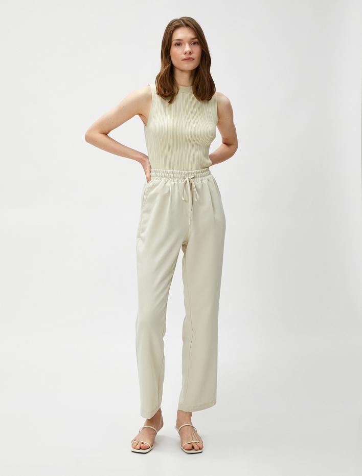  Beli Bağlamalı Pantolon Düz Paça Modal Karışımlı