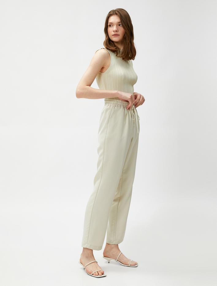  Beli Bağlamalı Pantolon Düz Paça Modal Karışımlı