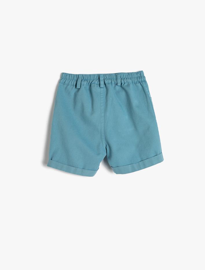 Erkek Bebek Şort Cepli Beli Lastikli Pamuklu Paçaları Kıvrık