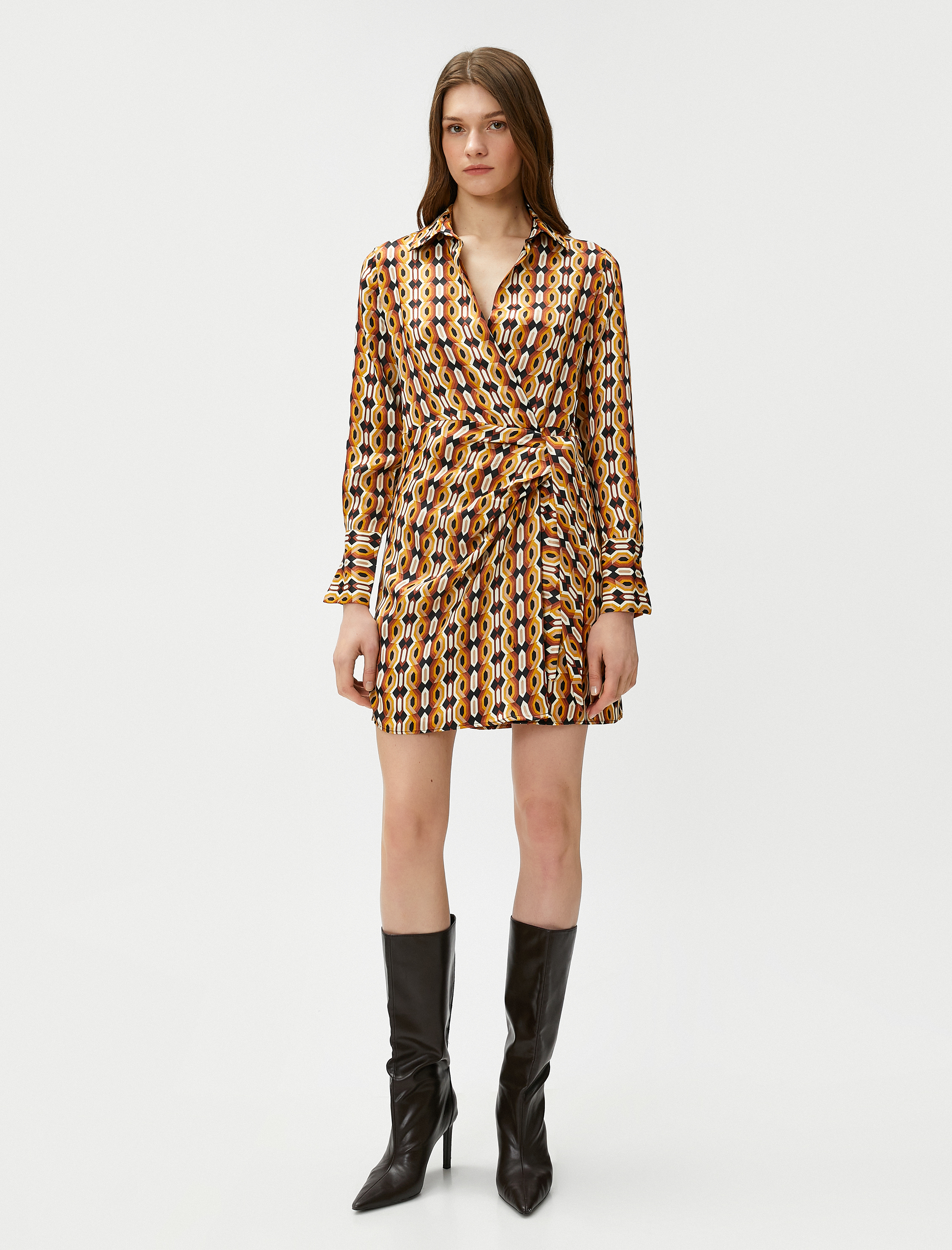   Melis Ağazat X Koton - Gömlek Yaka Saten Mini Elbise