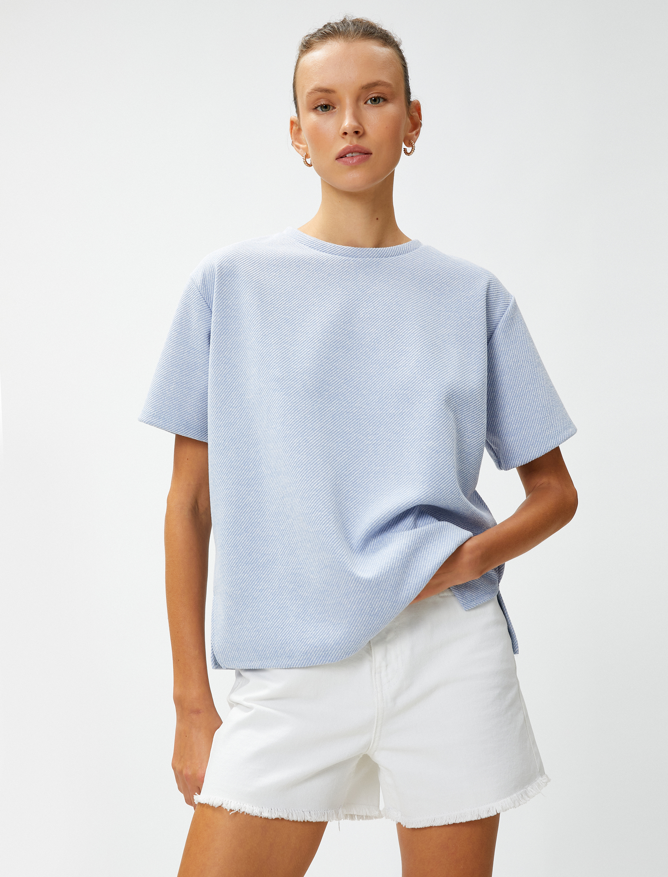   Oversize Tişört Kısa Kollu Bisiklet Yaka