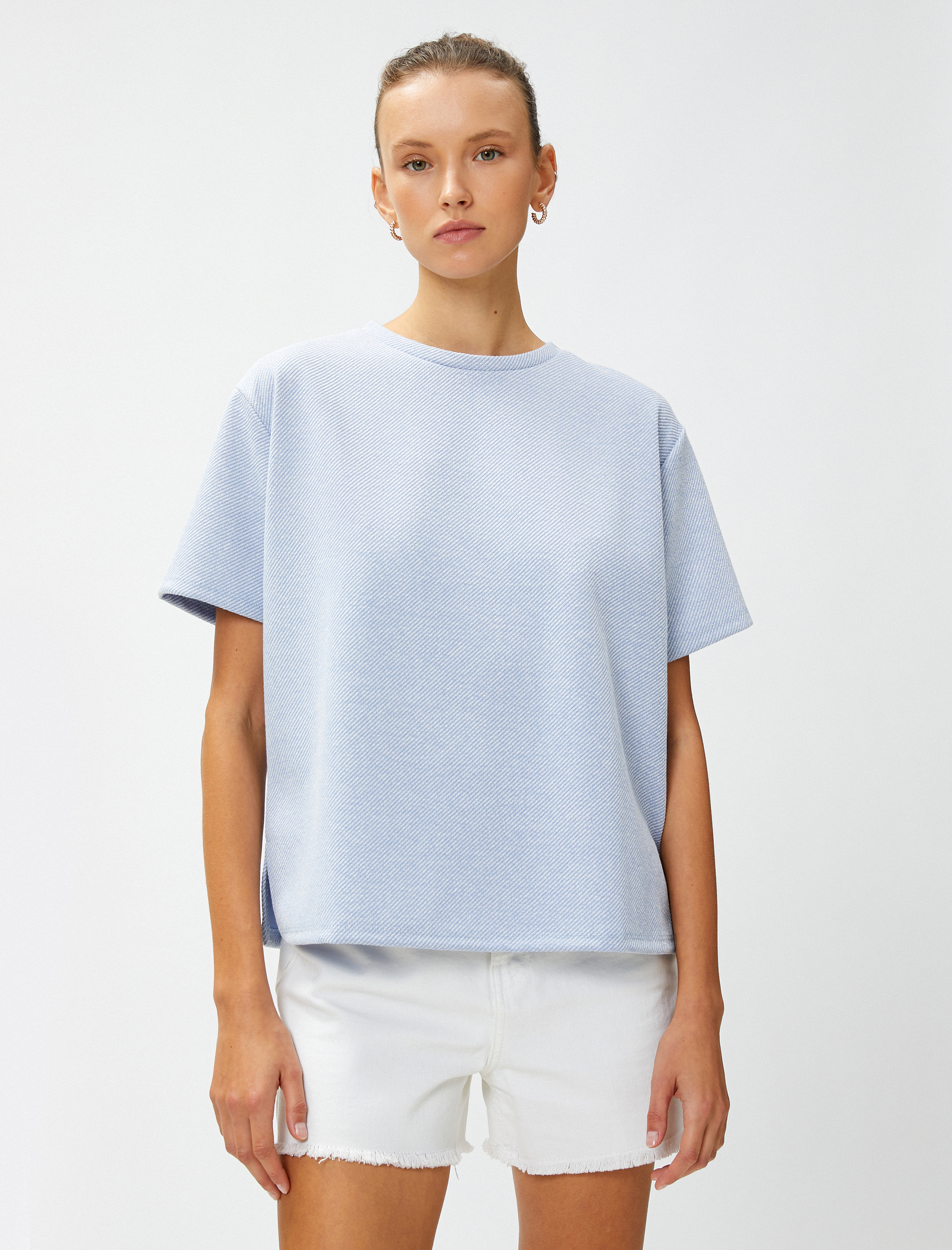   Oversize Tişört Kısa Kollu Bisiklet Yaka