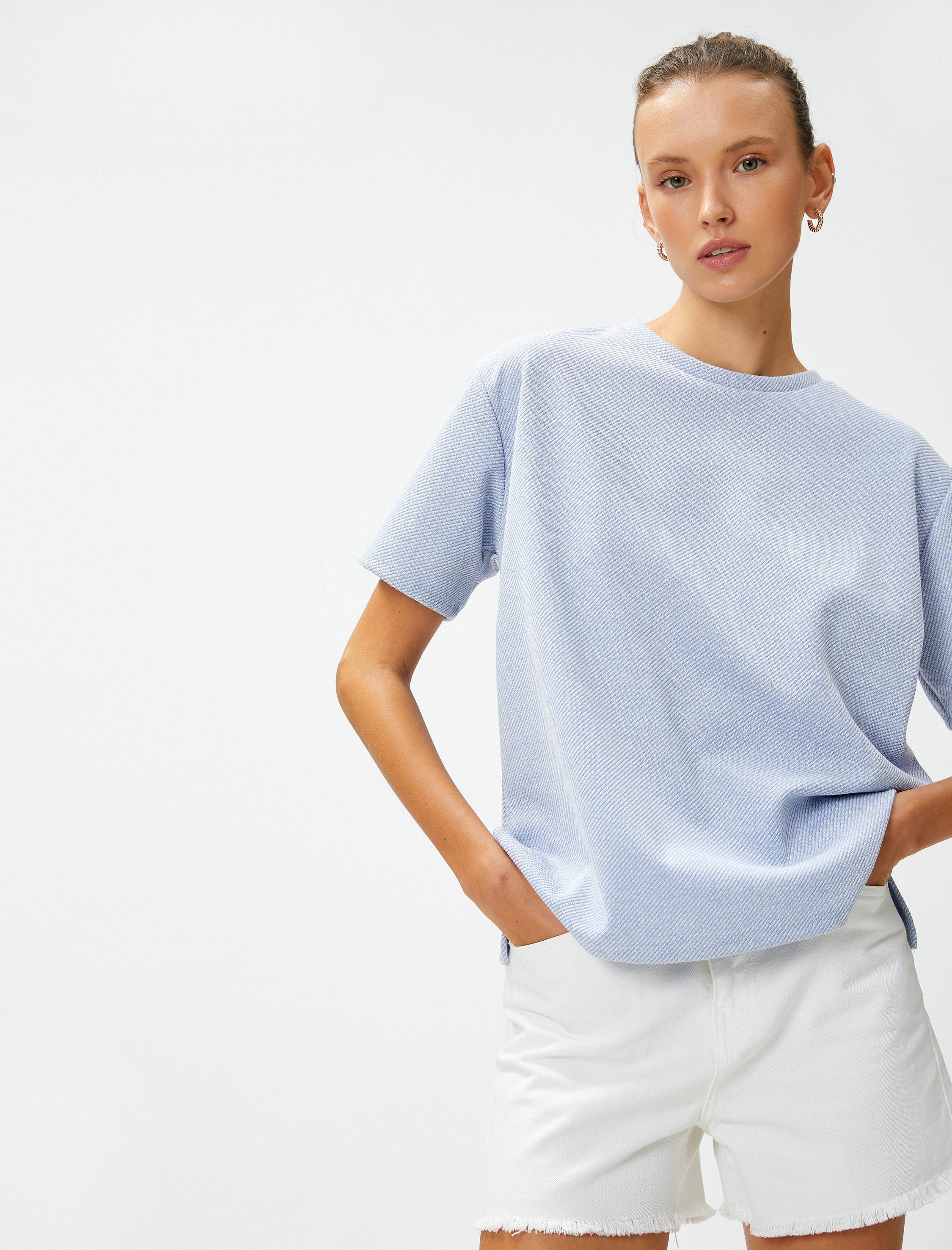   Oversize Tişört Kısa Kollu Bisiklet Yaka