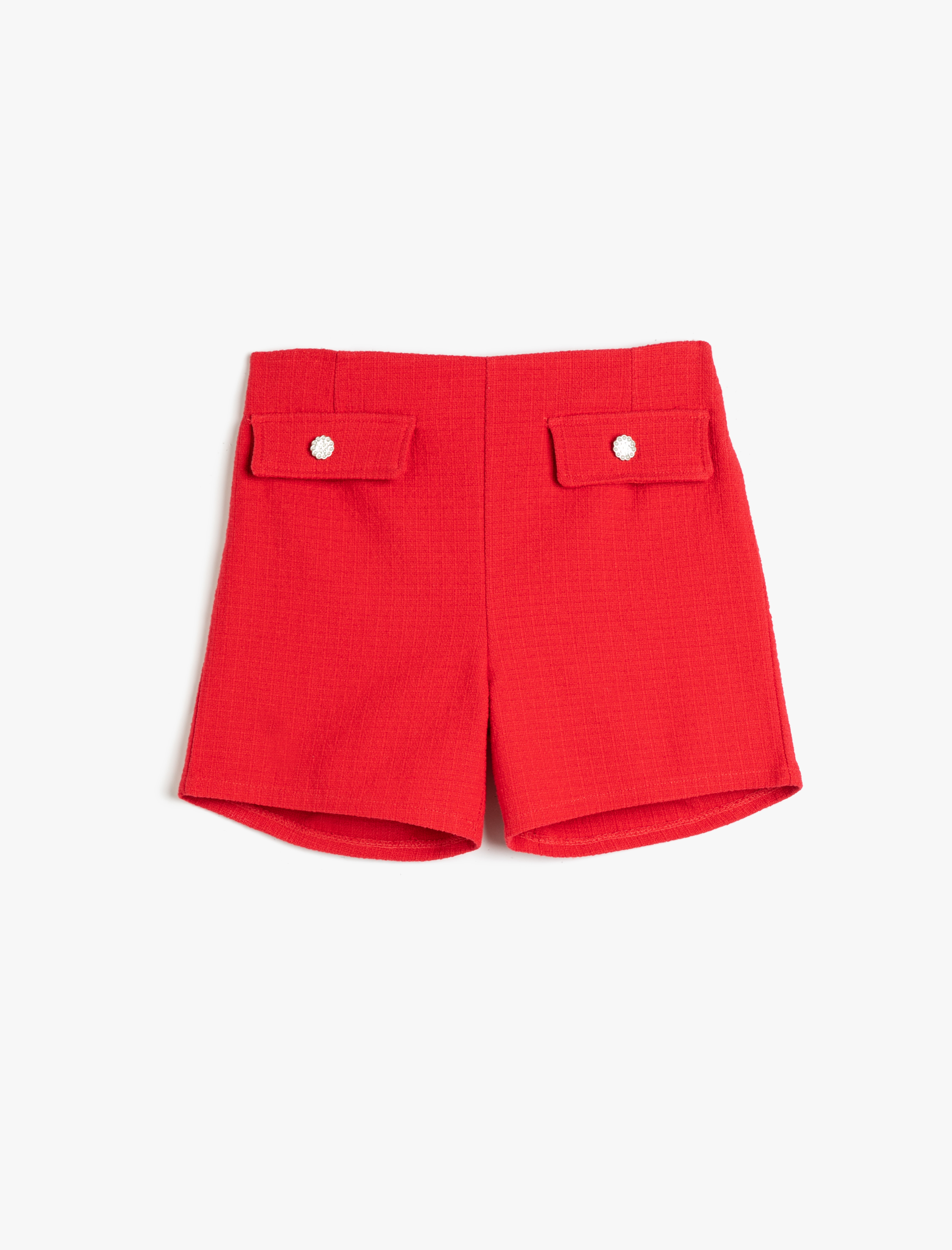  Kız Çocuk Tüvit Şort Süs Cepli Pamuklu