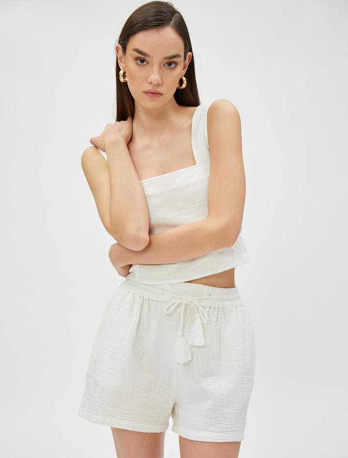  Beli Bağlamalı Şort Cep Detaylı Pamuklu