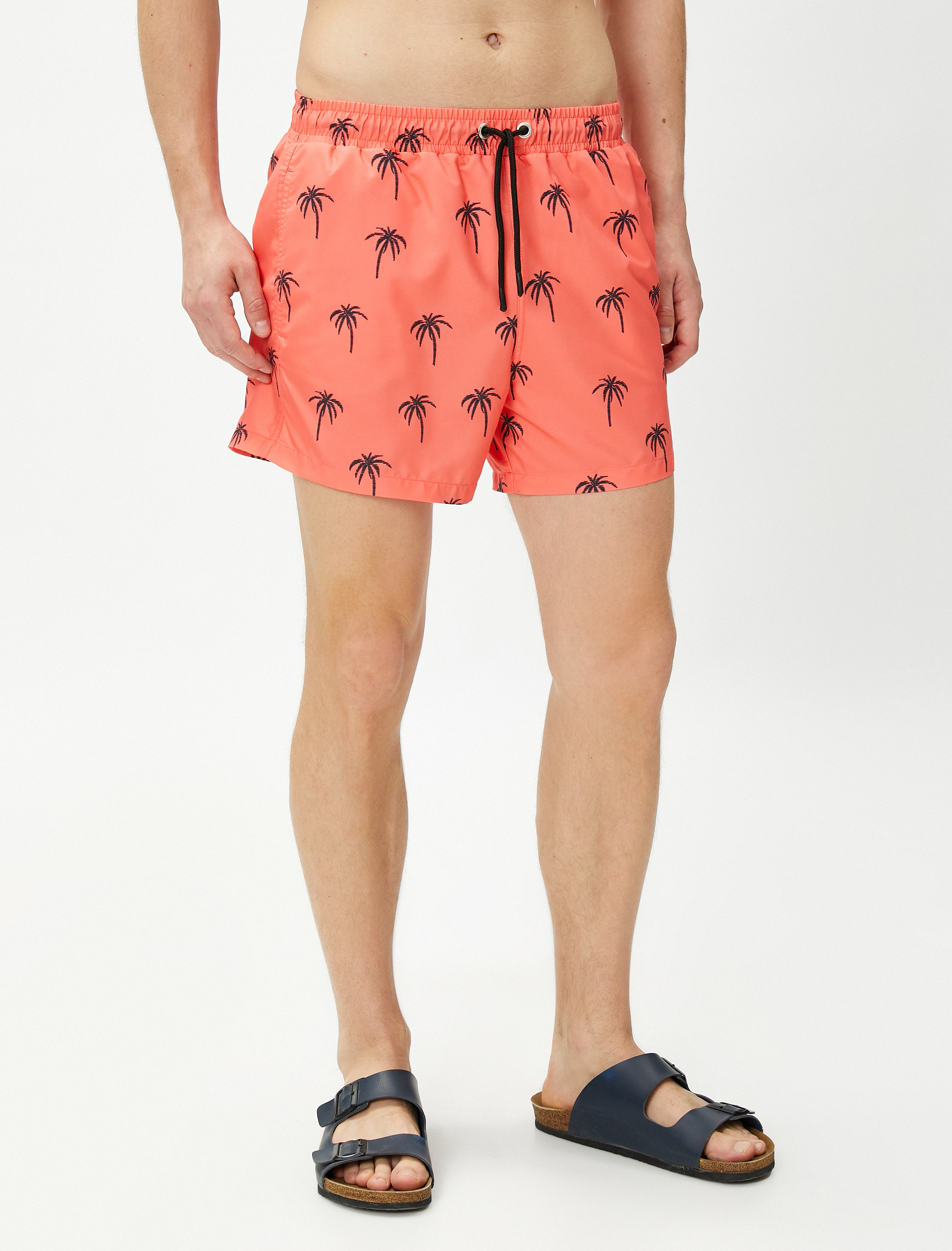   Deniz Şortu Palmiye Baskılı Beli Bağcıklı Cepli