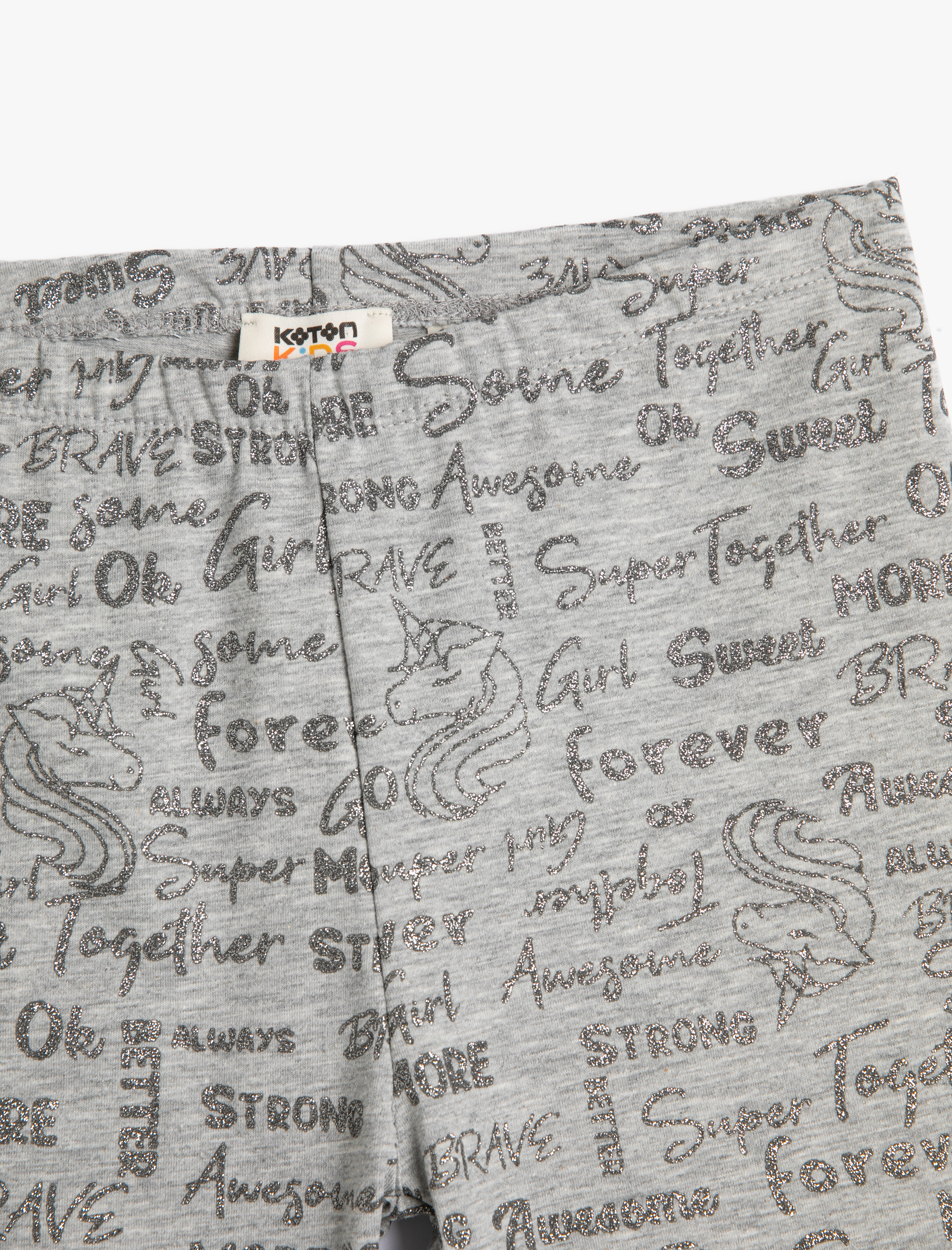  Kız Çocuk Unicorn Biker Tayt Simli Beli Lastikli Baskılı