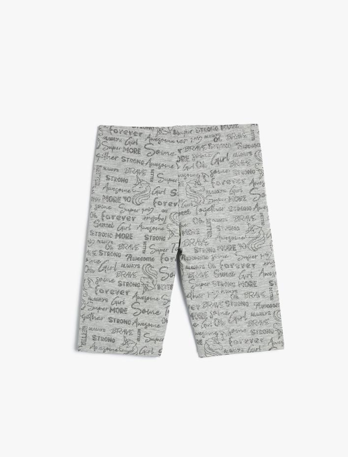 Kız Çocuk Unicorn Biker Tayt Simli Beli Lastikli Baskılı