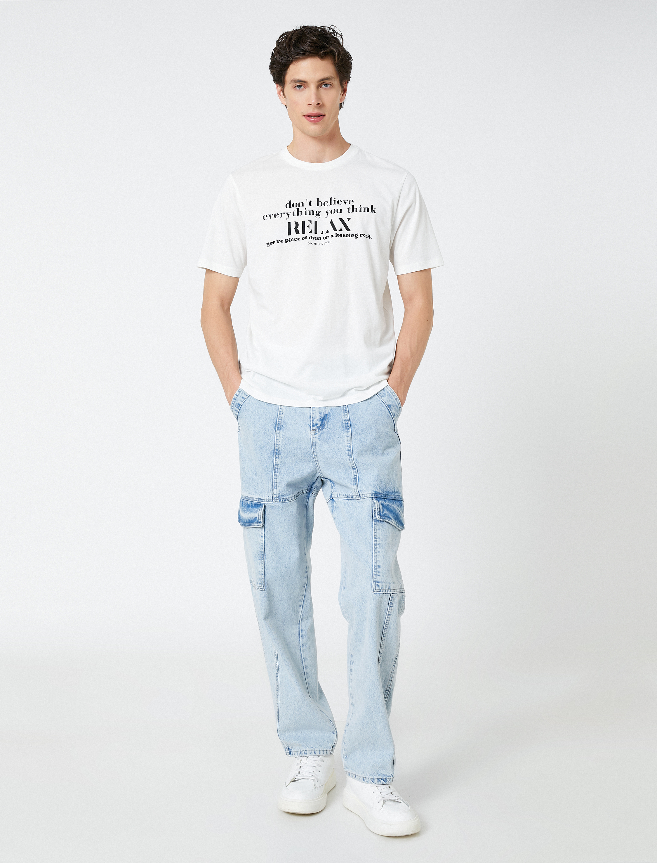   Slogan Baskılı Tişört Bisiklet Yaka Kısa Kollu Pamuklu