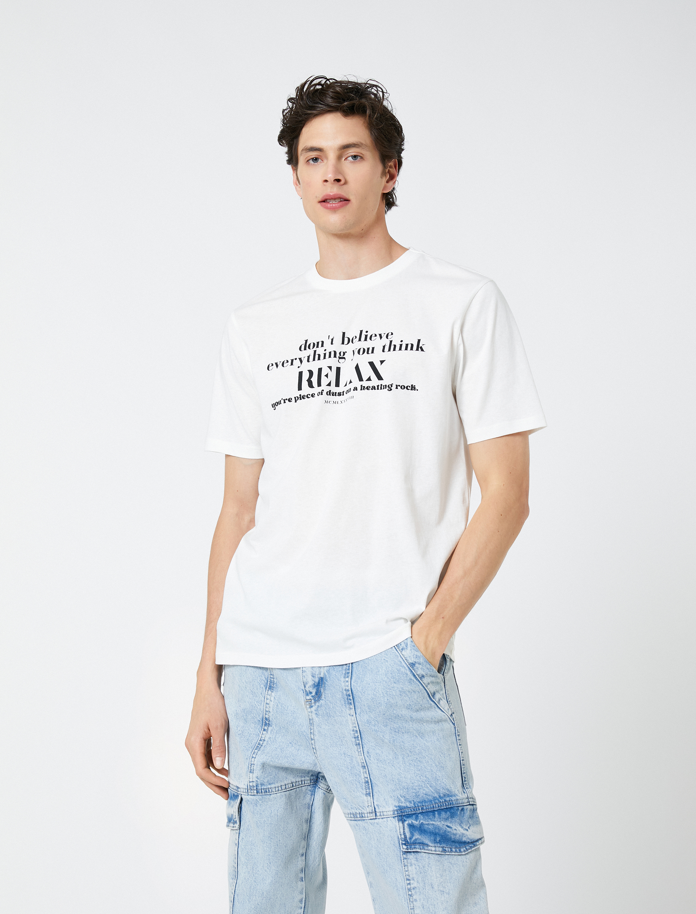   Slogan Baskılı Tişört Bisiklet Yaka Kısa Kollu Pamuklu