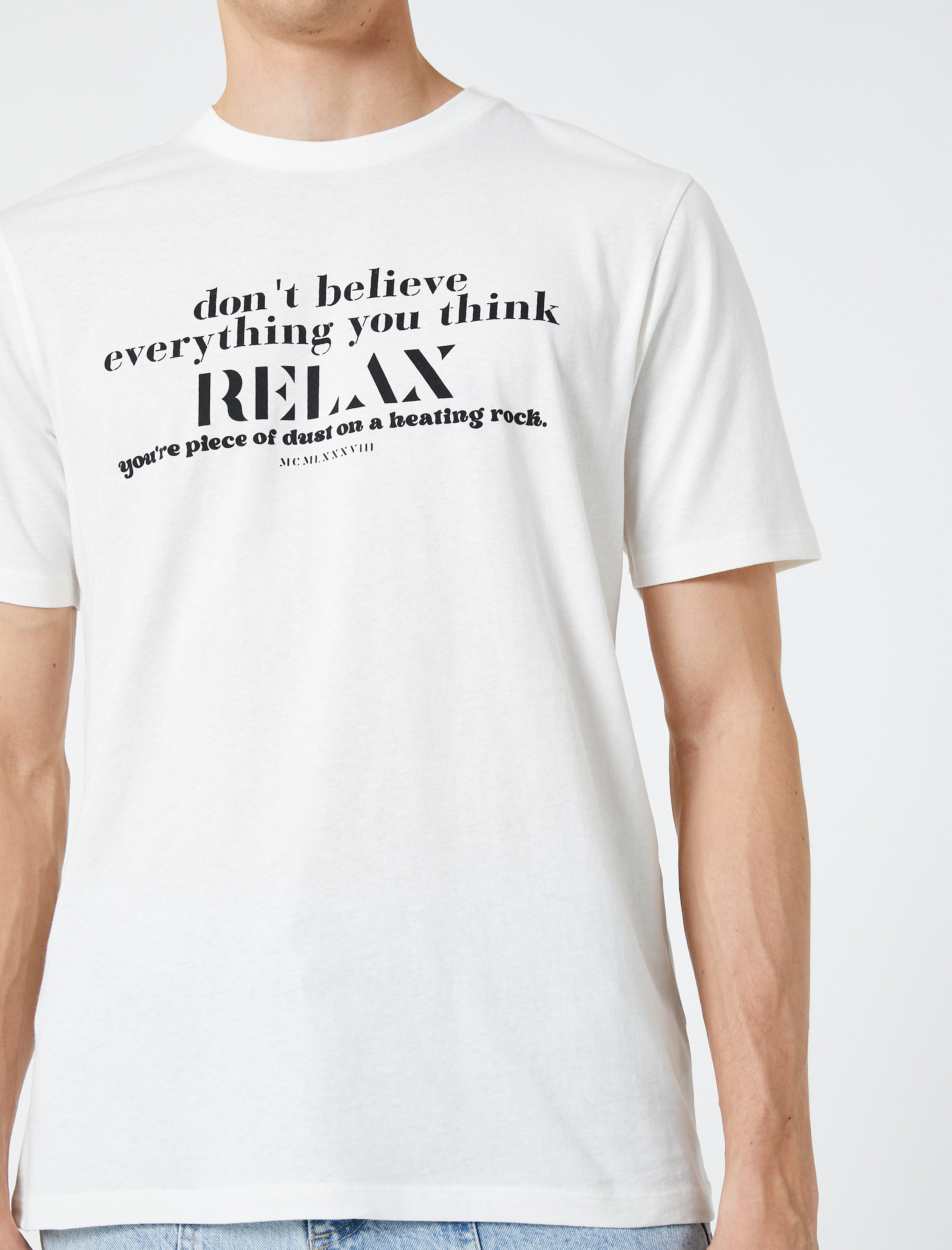   Slogan Baskılı Tişört Bisiklet Yaka Kısa Kollu Pamuklu