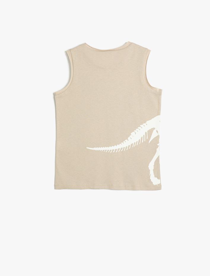 Erkek Çocuk Atlet Dinozor Baskılı Kolsuz Bisiklet Yaka Pamuklu
