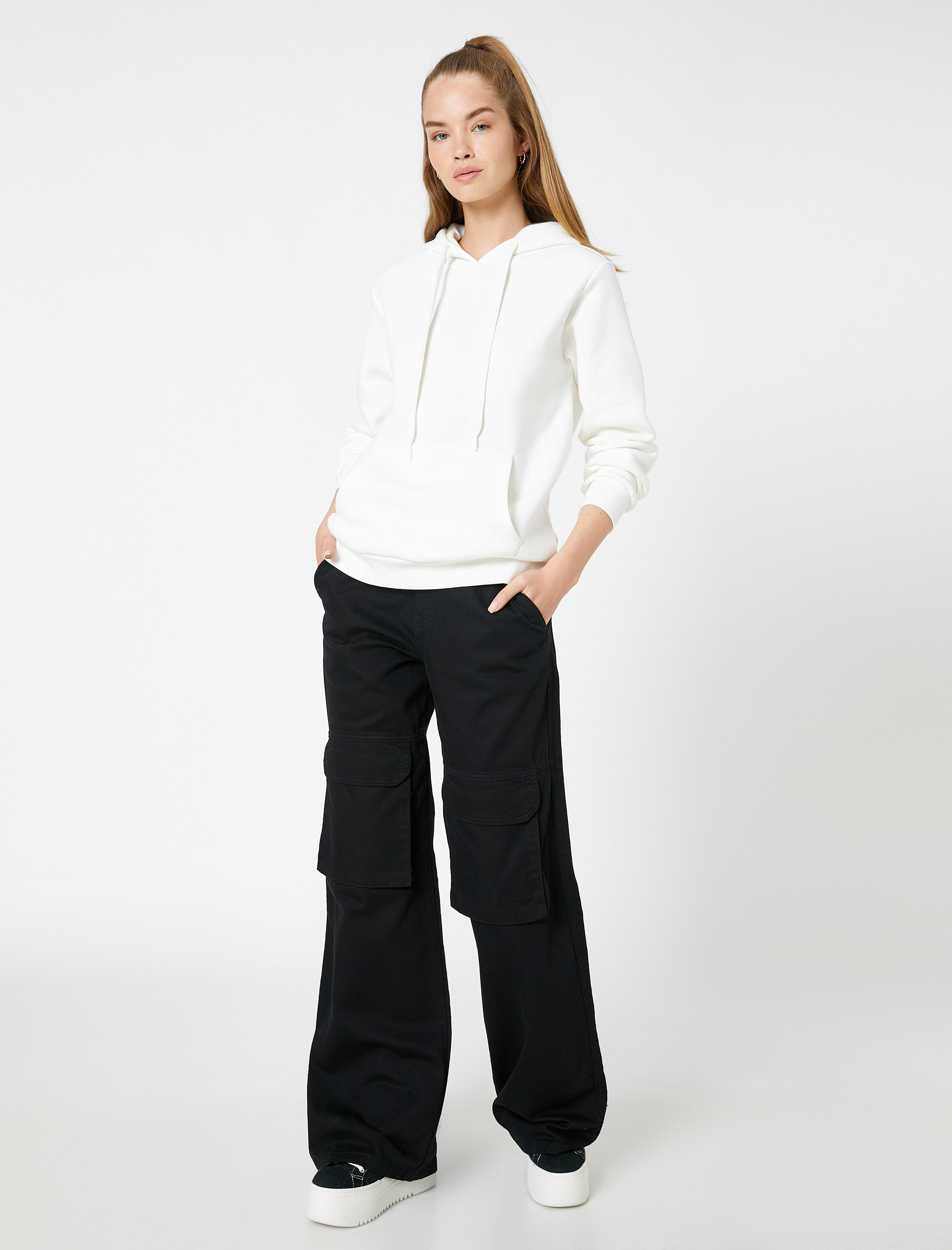   Şardonlu Kapüşonlu Sweatshirt Basic Kanguru Cepli Uzun Kollu