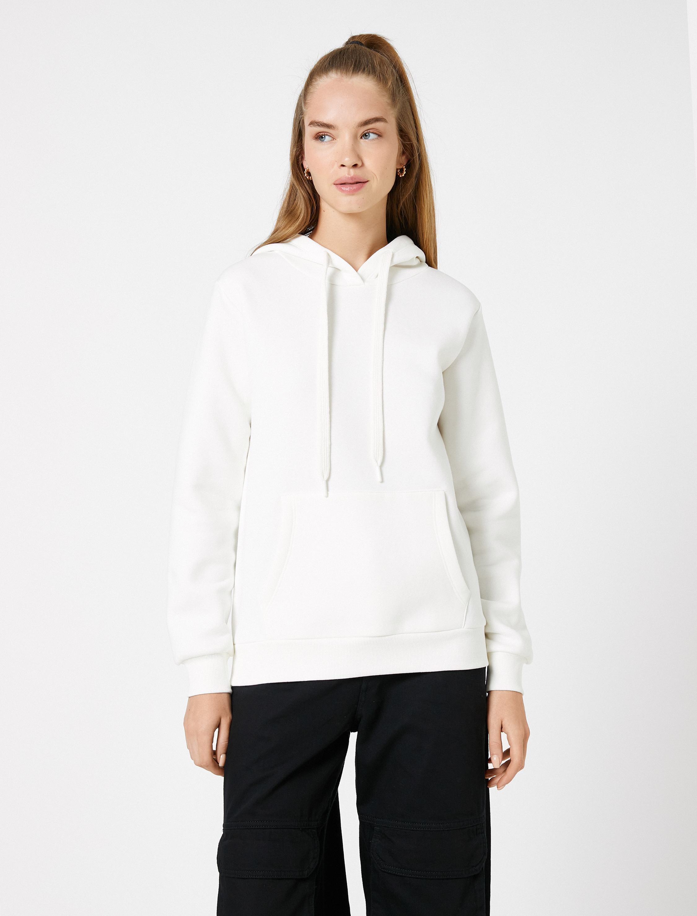   Şardonlu Kapüşonlu Sweatshirt Basic Kanguru Cepli Uzun Kollu