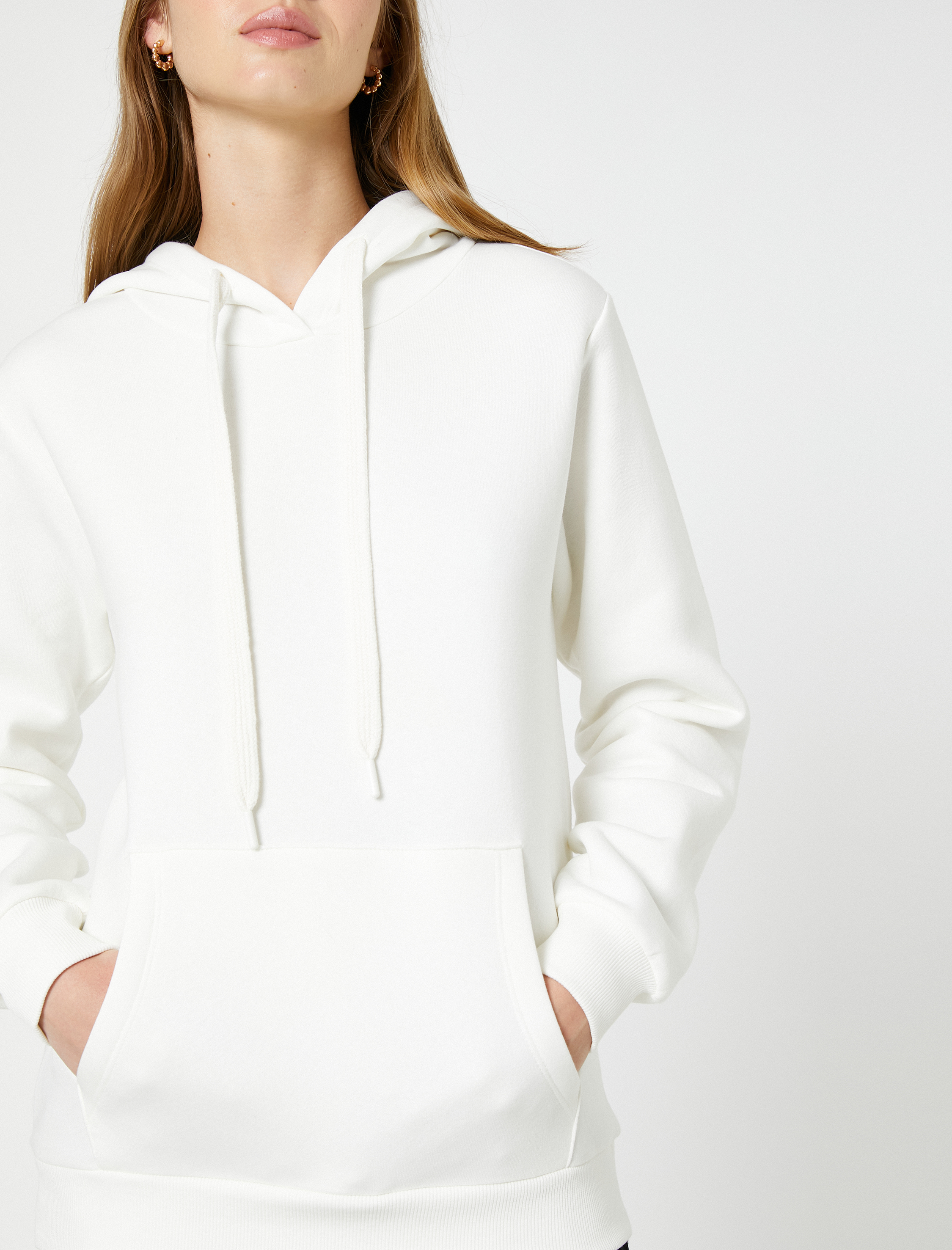   Şardonlu Kapüşonlu Sweatshirt Basic Kanguru Cepli Uzun Kollu