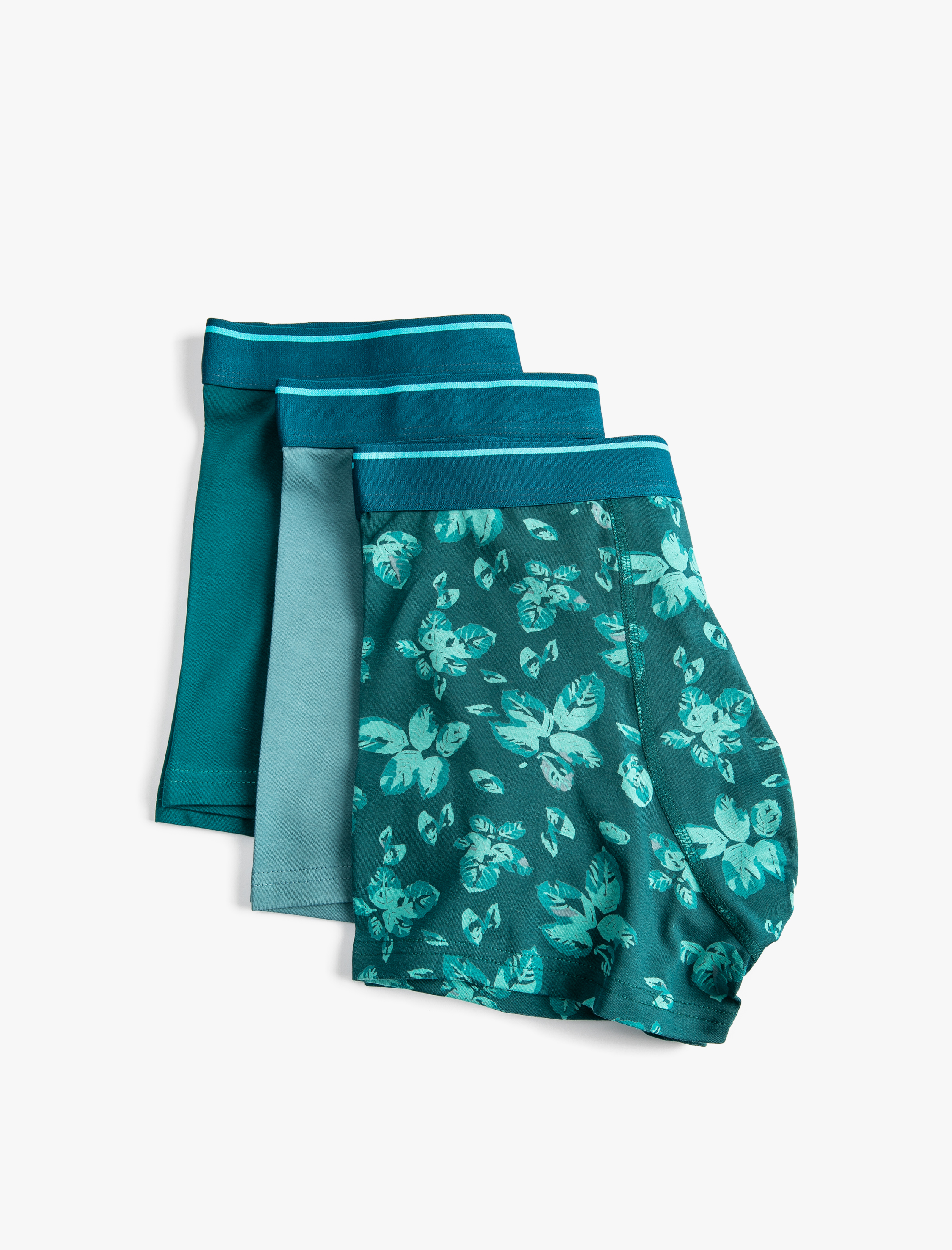   3'lü Boxer Seti Yaprak Baskılı Beli Lastikli Pamuklu