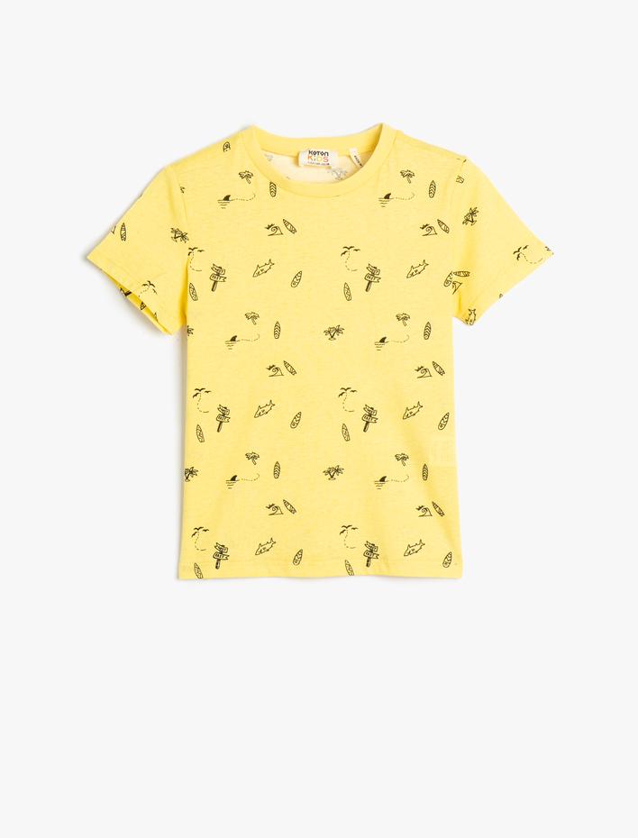 Erkek Çocuk Kısa Kollu Tişört Bisiklet Yaka Baskılı Pamuklu