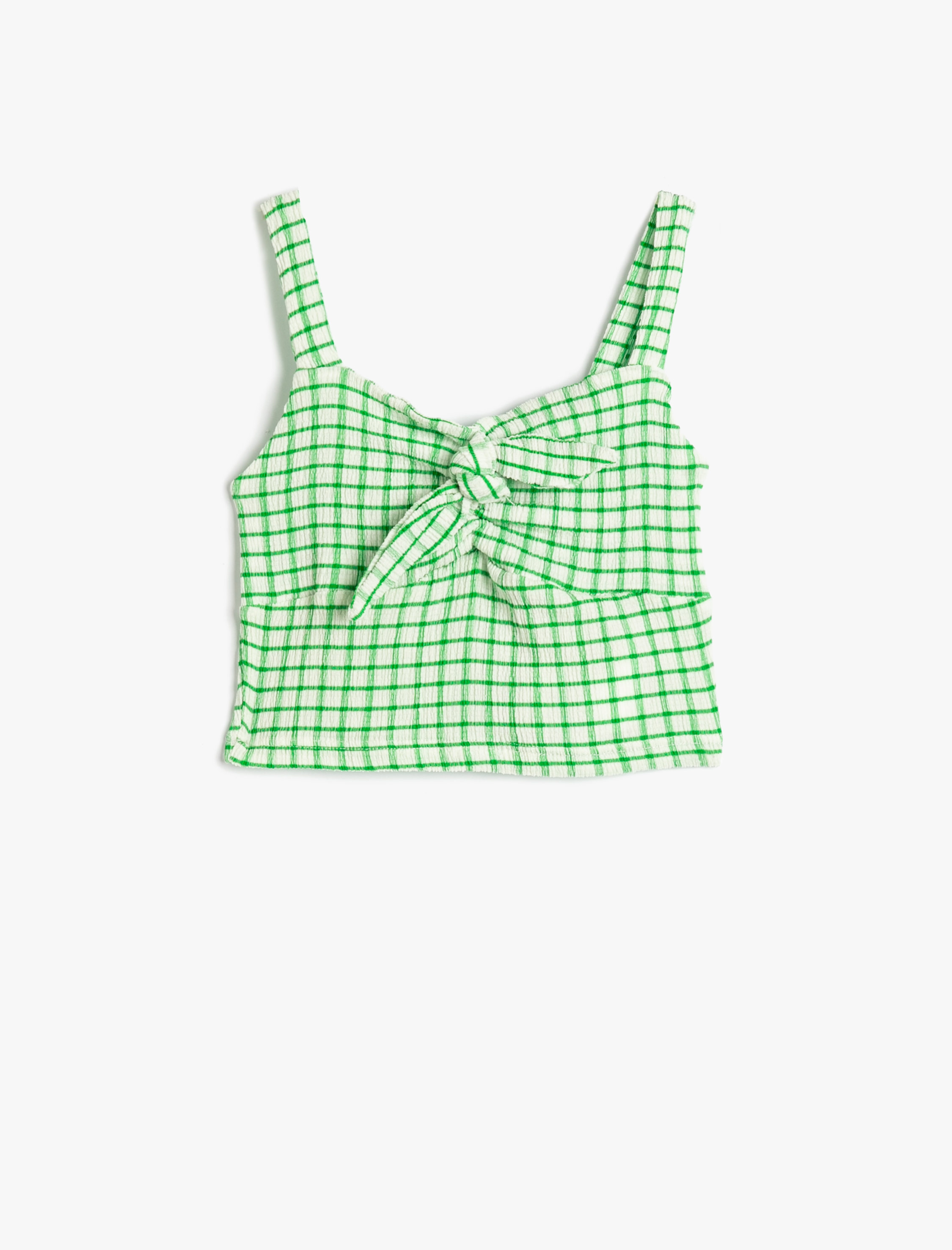  Kız Çocuk Crop Üst Askılı Dokulu Önden Bağlamalı Parlak