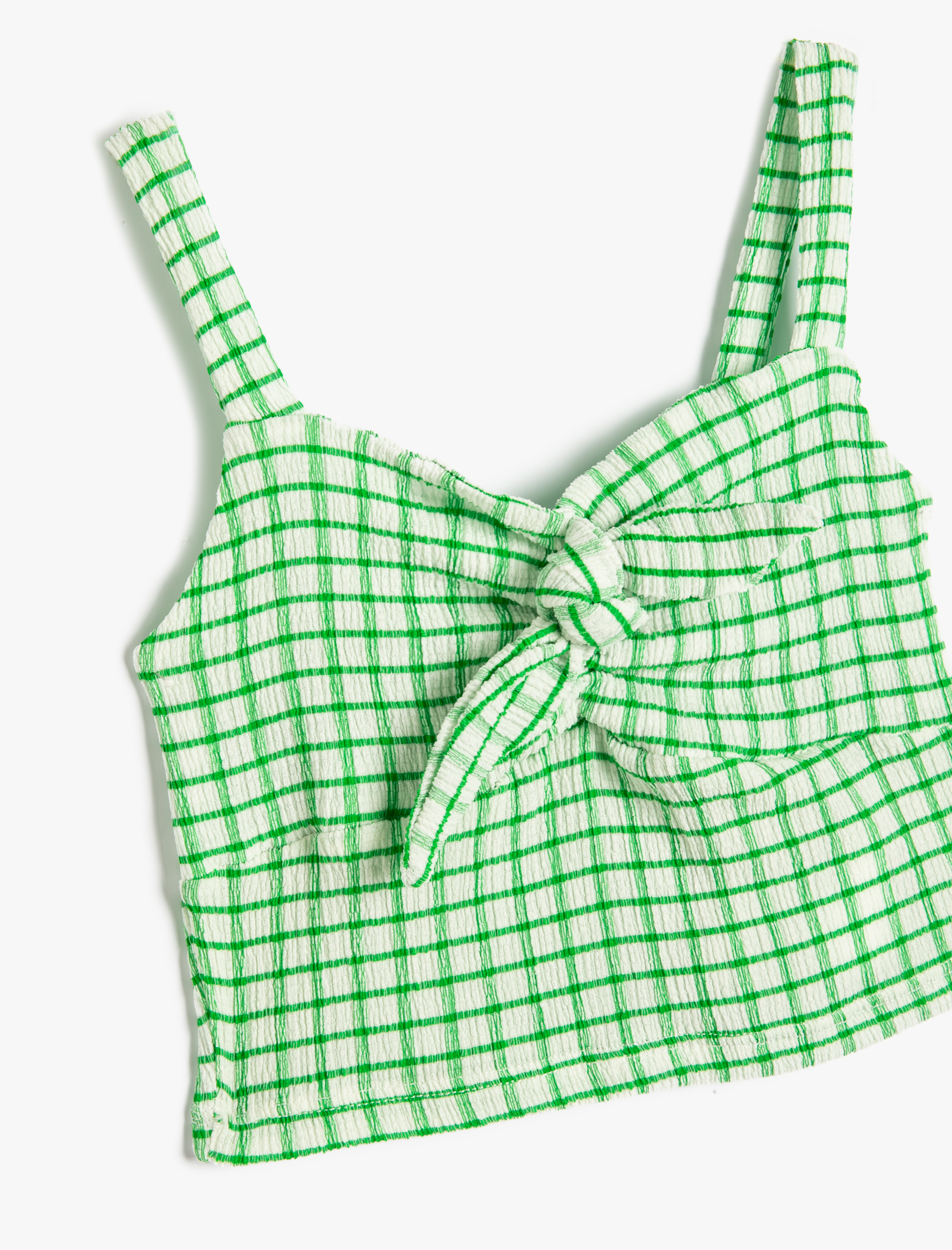  Kız Çocuk Crop Üst Askılı Dokulu Önden Bağlamalı Parlak