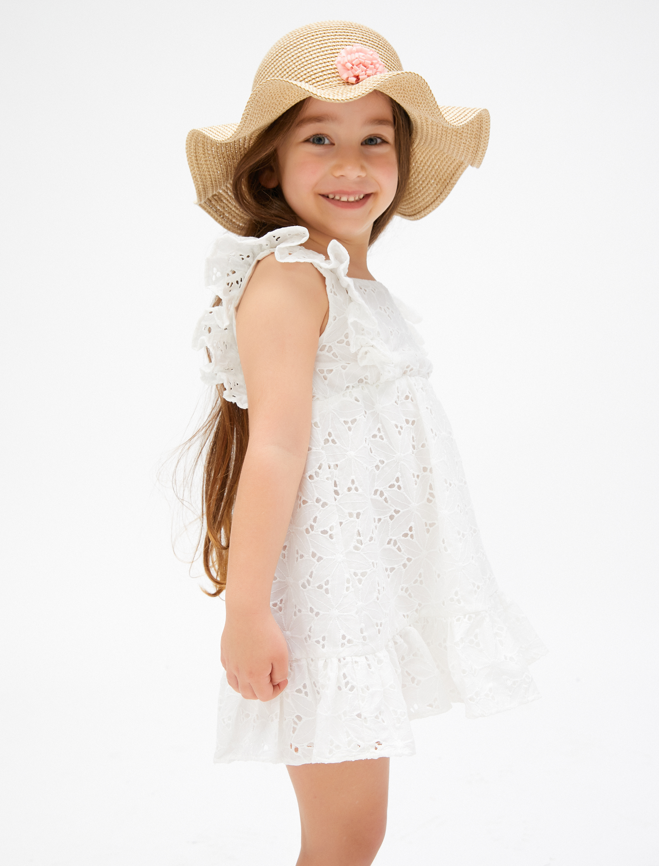  Kız Bebek Elbise Çiçekli Fistolu Fırfırlı Pamuklu Astarlı