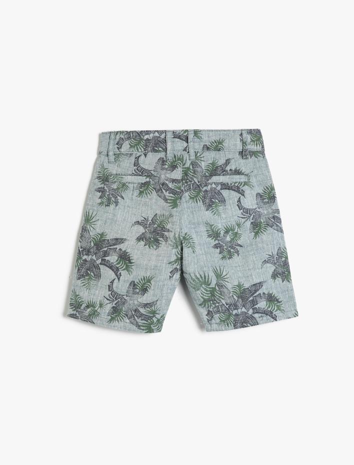 Erkek Çocuk Chino Şort Floral Desenli Cepli Pamuklu