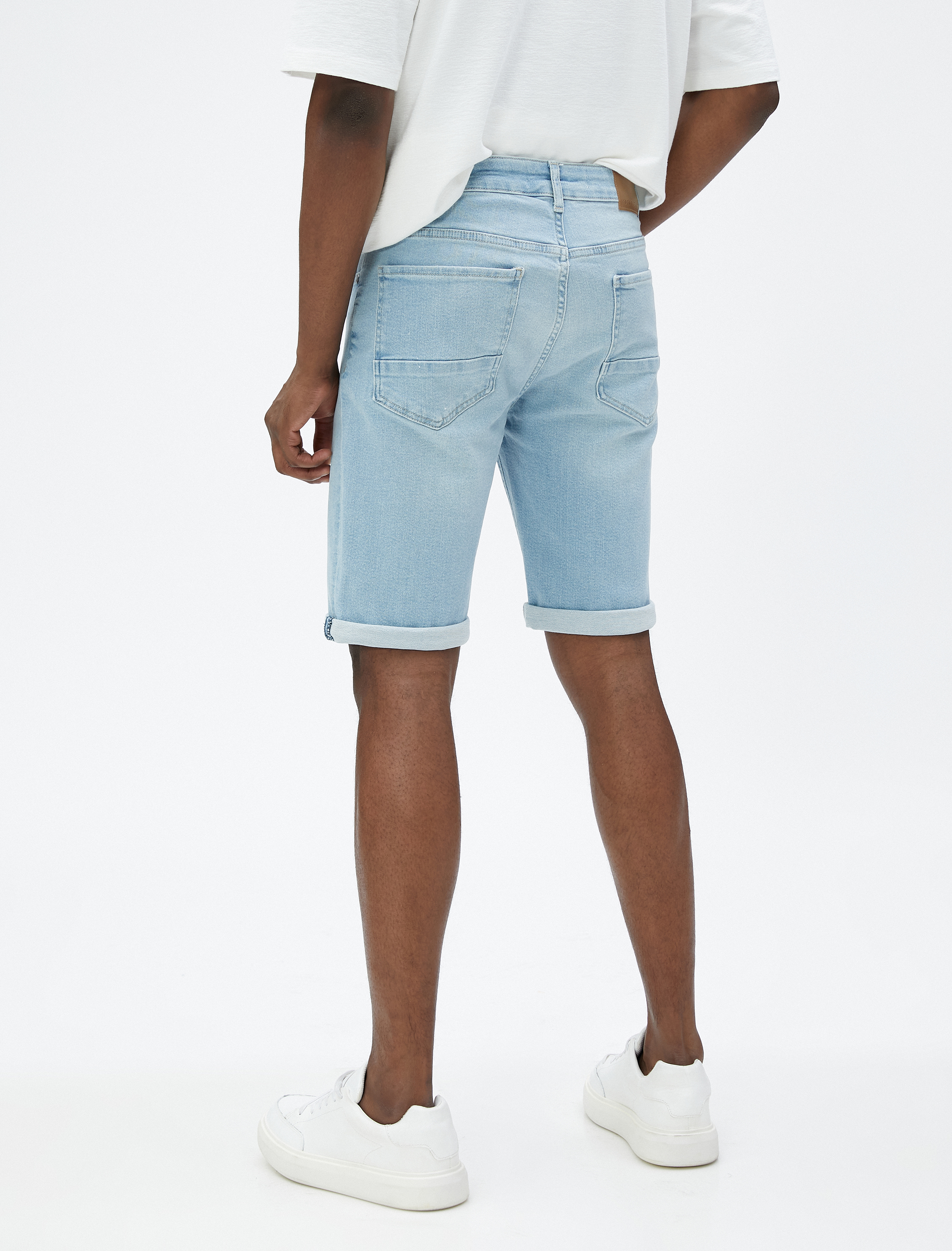   Yırtık Kot Şort Bermuda Katlı Paça Detaylı Düğmeli Pamuklu