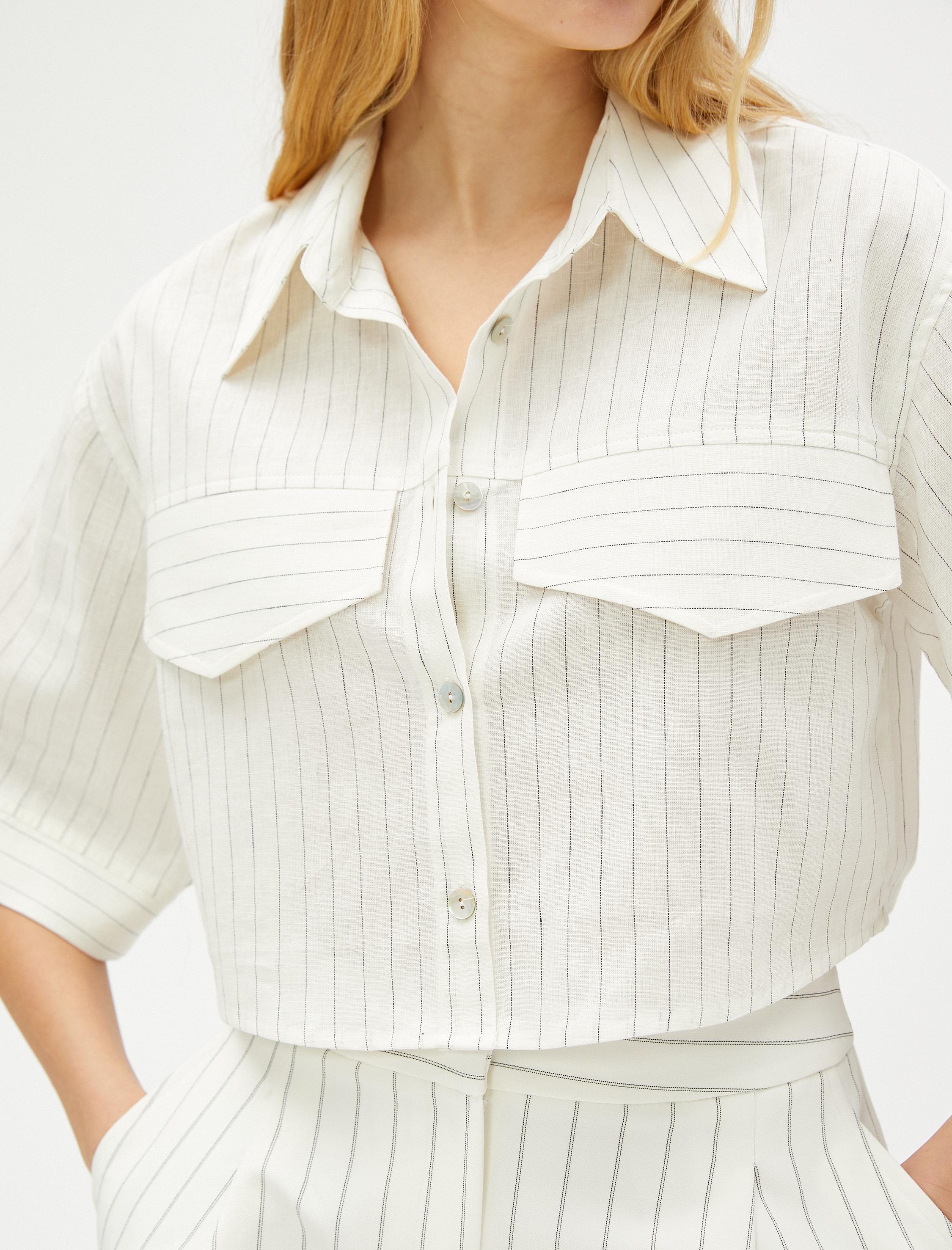   Oversize Crop Gömlek Cep Detaylı