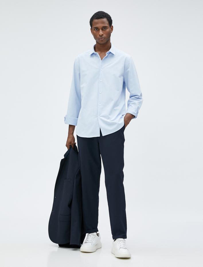  Spor Gömlek Slim Fit Klasik Yaka Uzun Kollu Non Iron