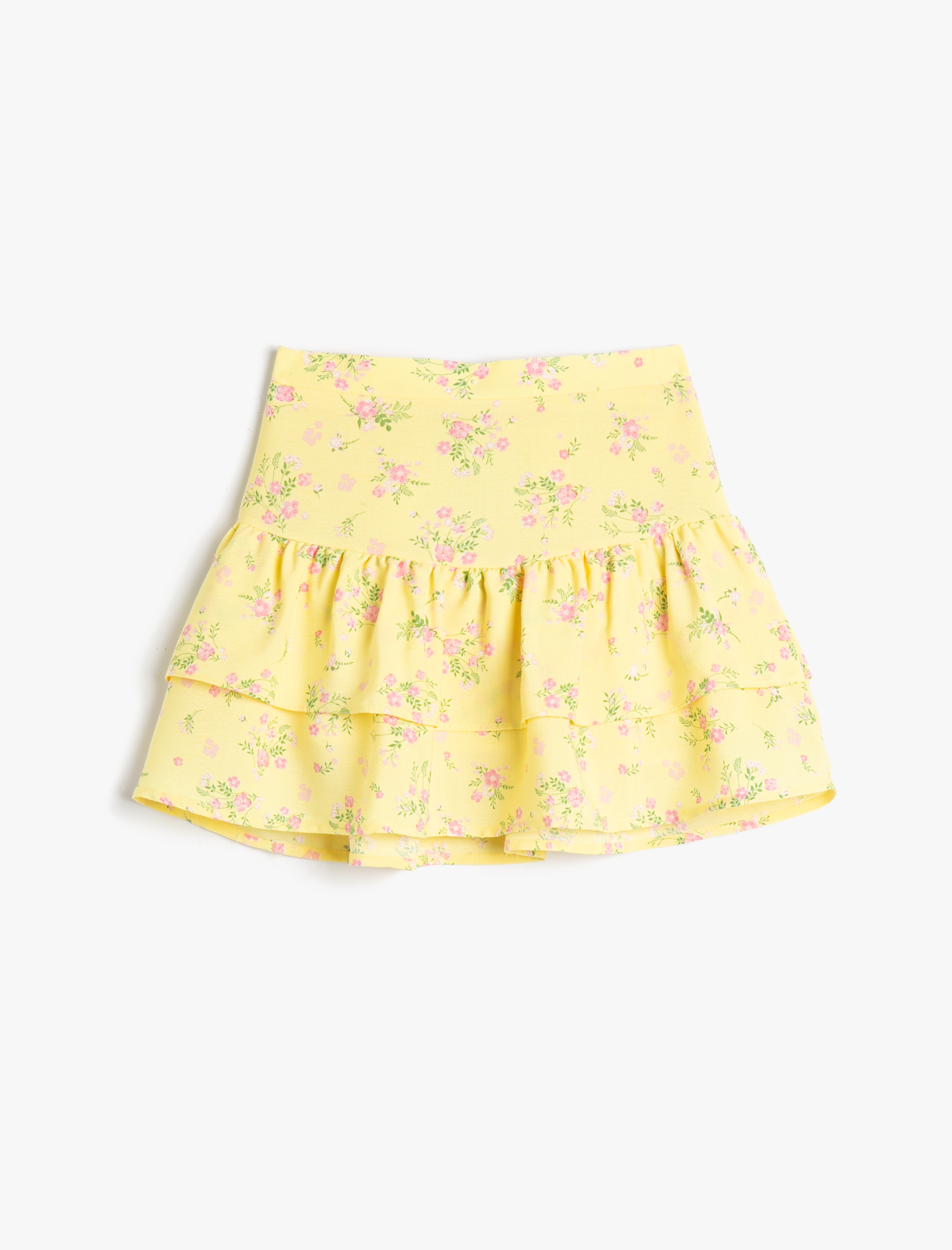  Kız Çocuk Etek Fırfırlı Çiçekli Beli Lastikli Pamuklu
