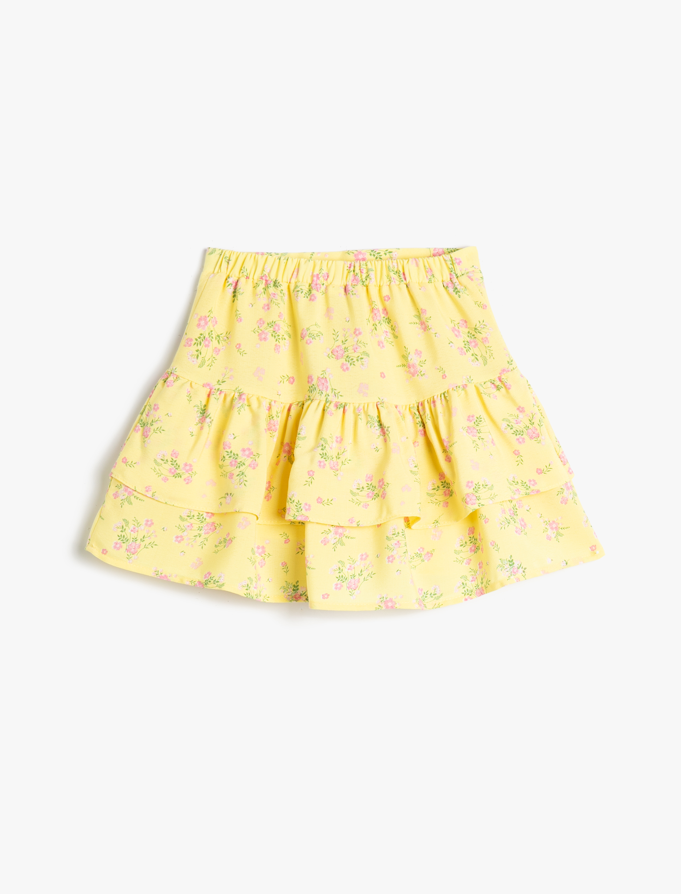  Kız Çocuk Etek Fırfırlı Çiçekli Beli Lastikli Pamuklu