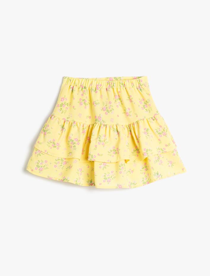 Kız Çocuk Etek Fırfırlı Çiçekli Beli Lastikli Pamuklu