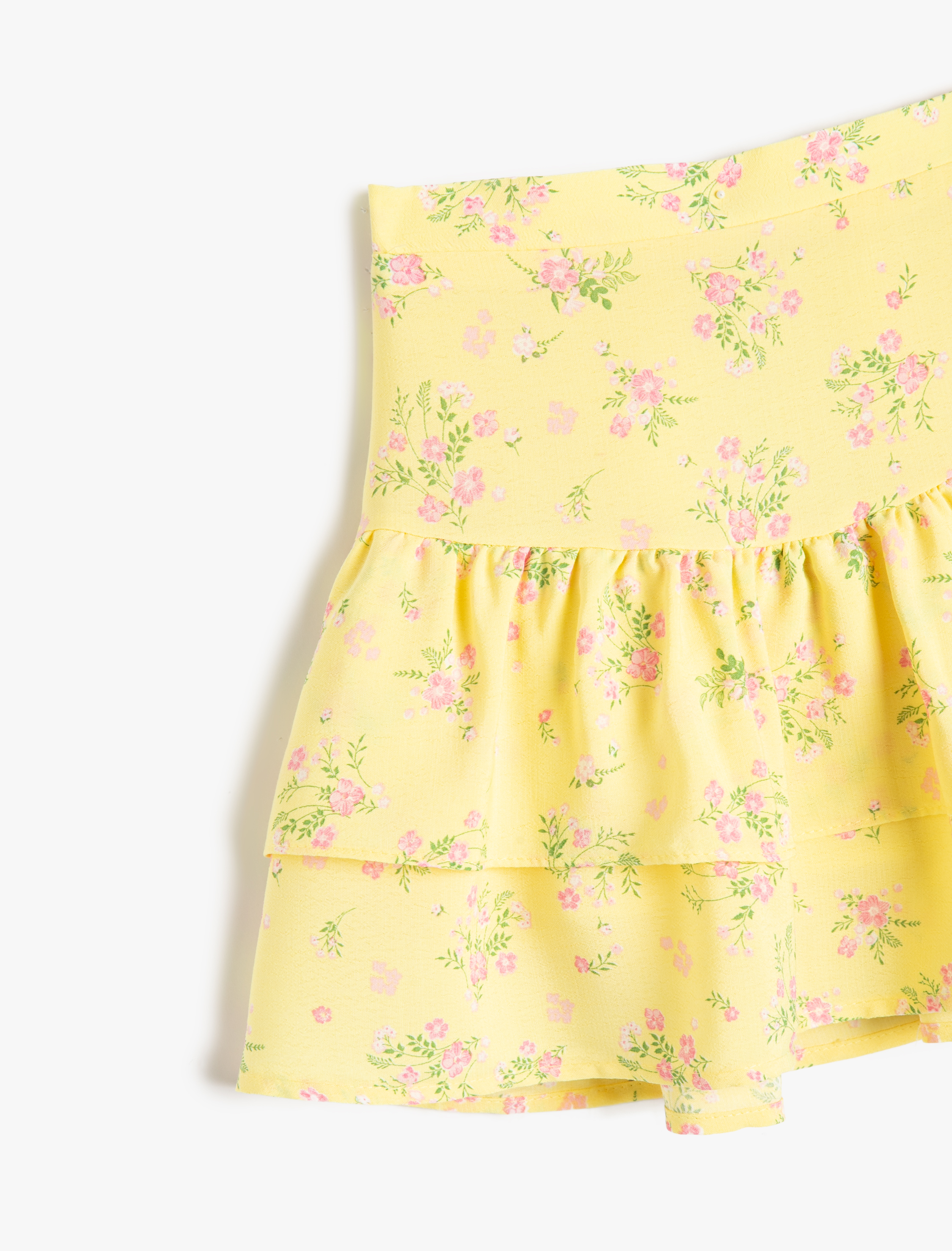  Kız Çocuk Etek Fırfırlı Çiçekli Beli Lastikli Pamuklu